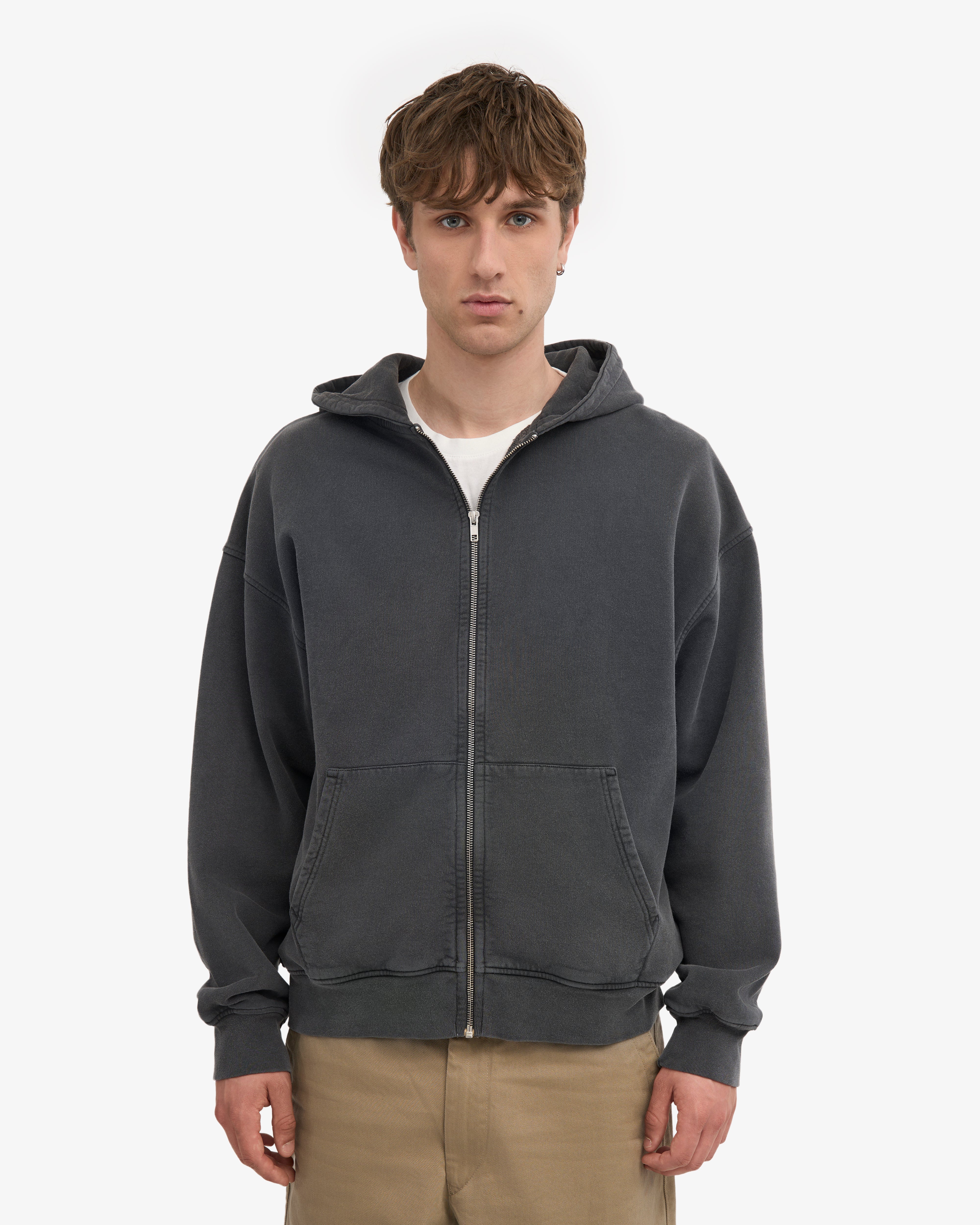 Organic Oversized Zip Hood - Faded Black