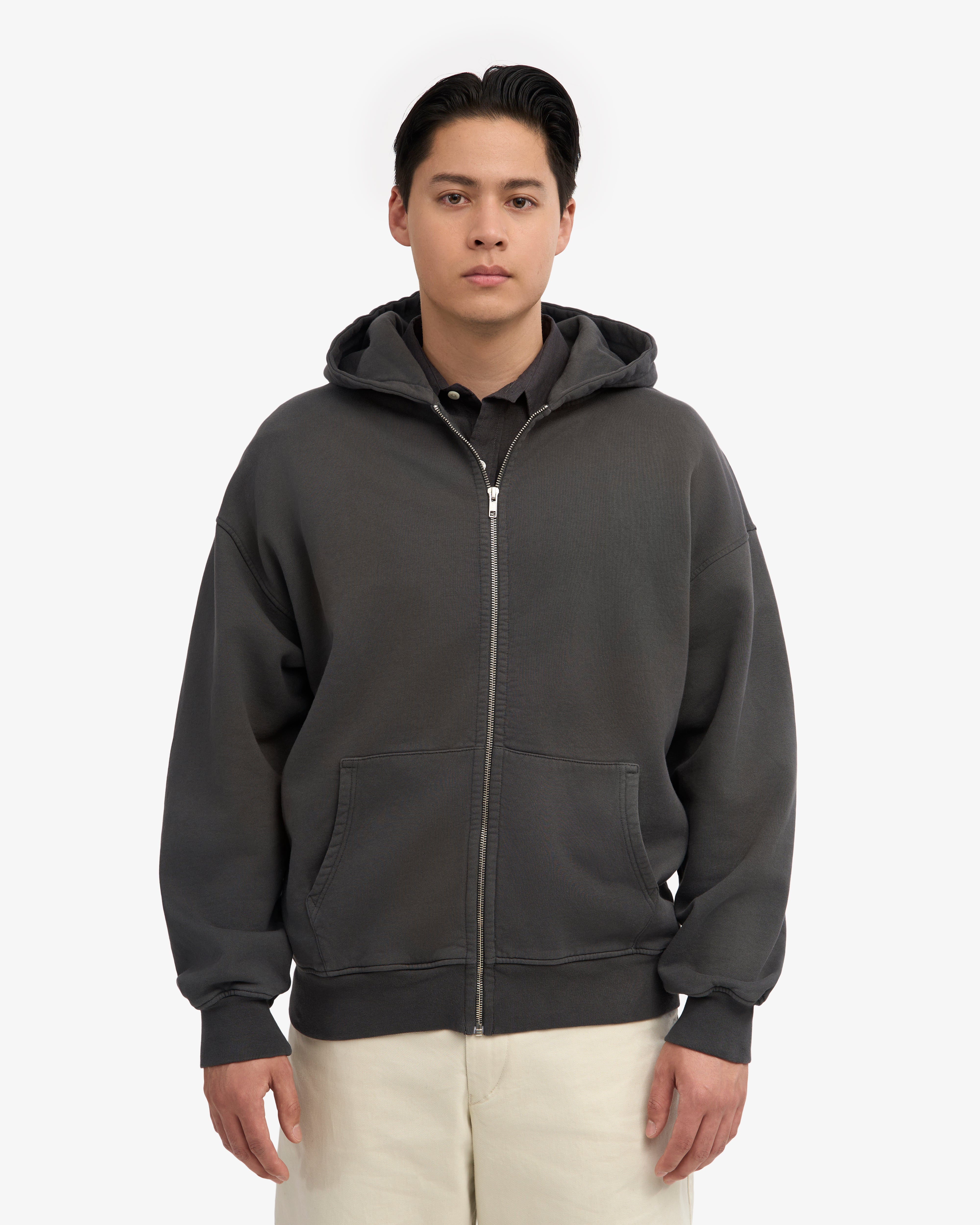 Organic Oversized Zip Hood - Lava Grey