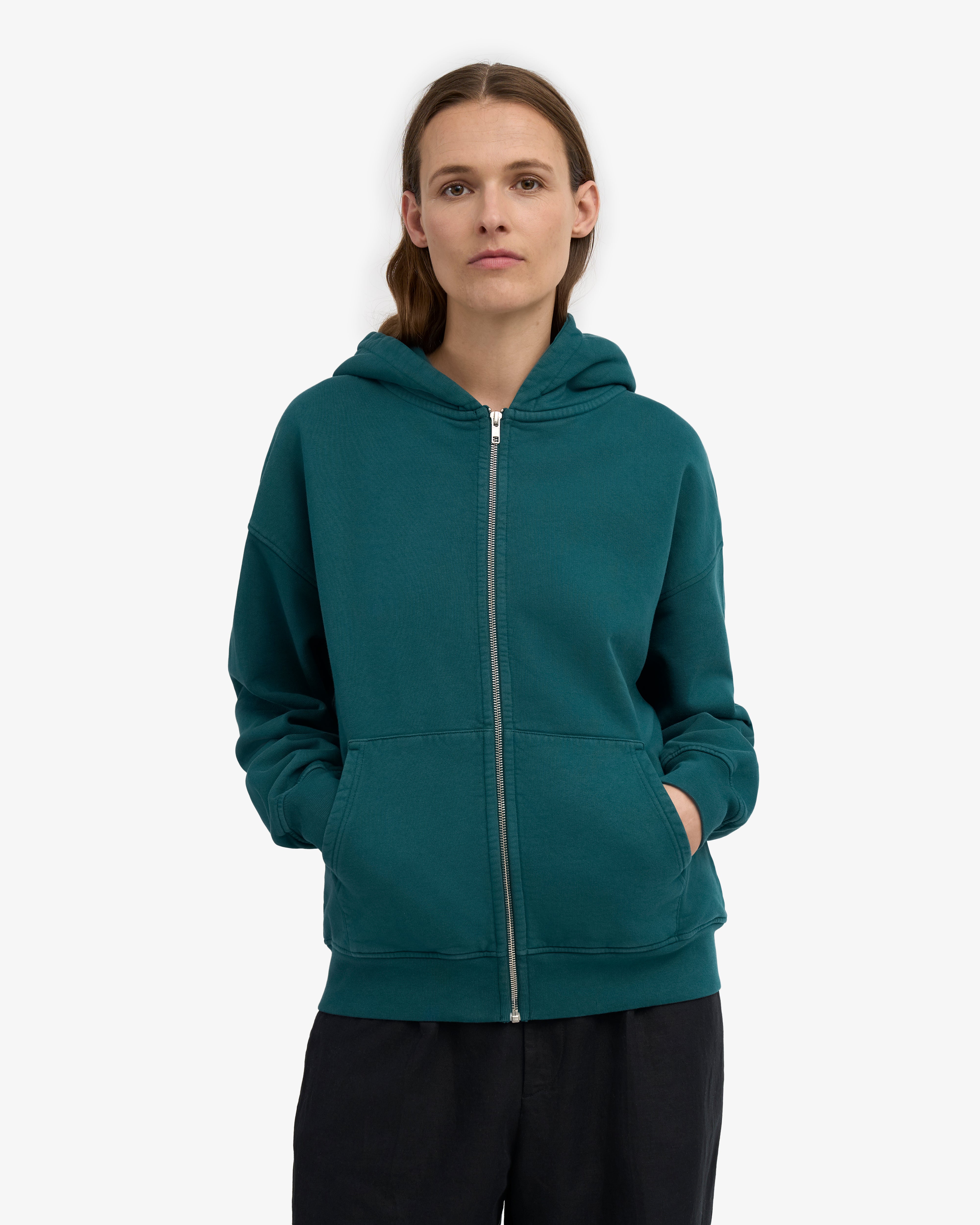 Organic Oversized Zip Hood - Ocean Green