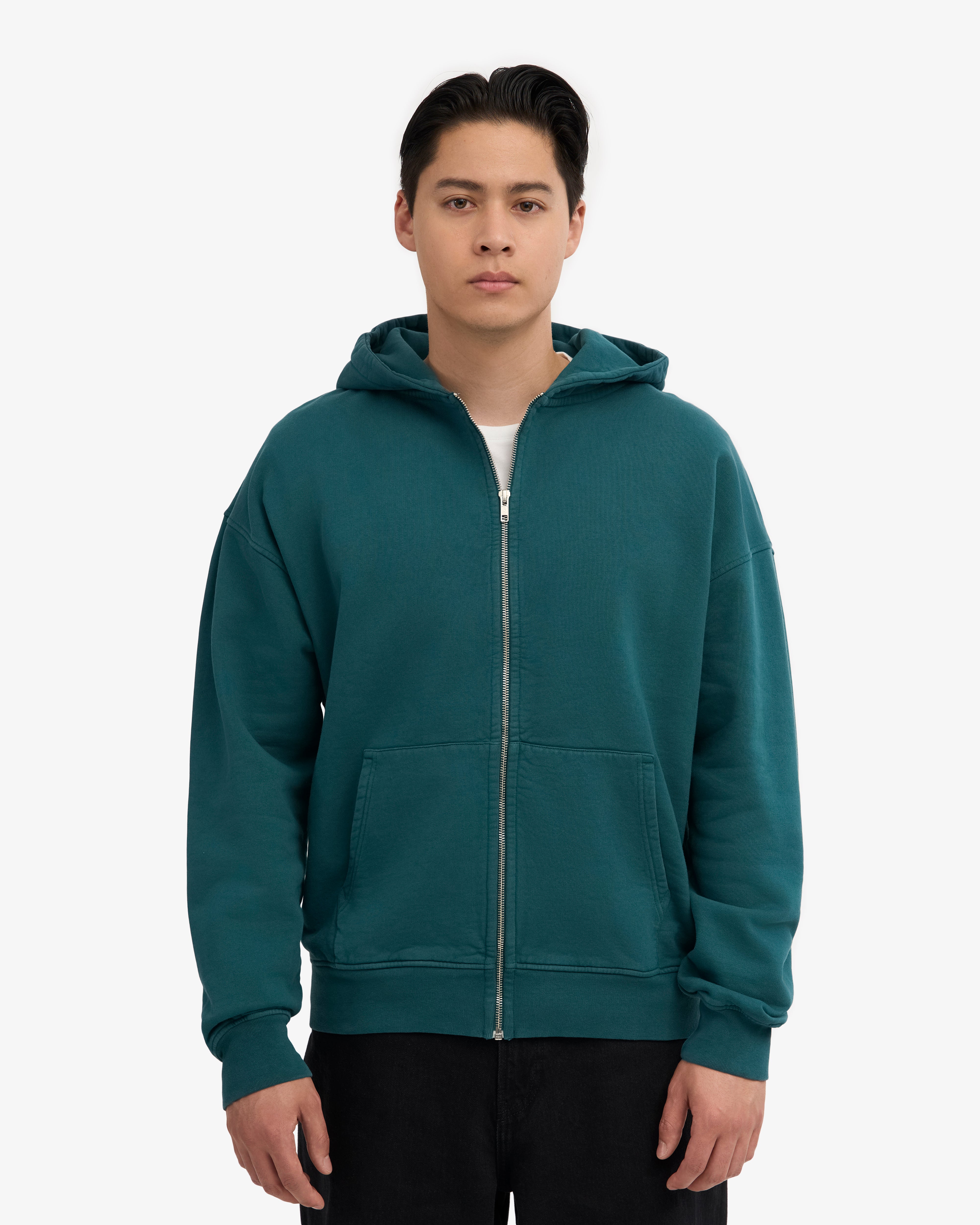 Organic Oversized Zip Hood - Ocean Green