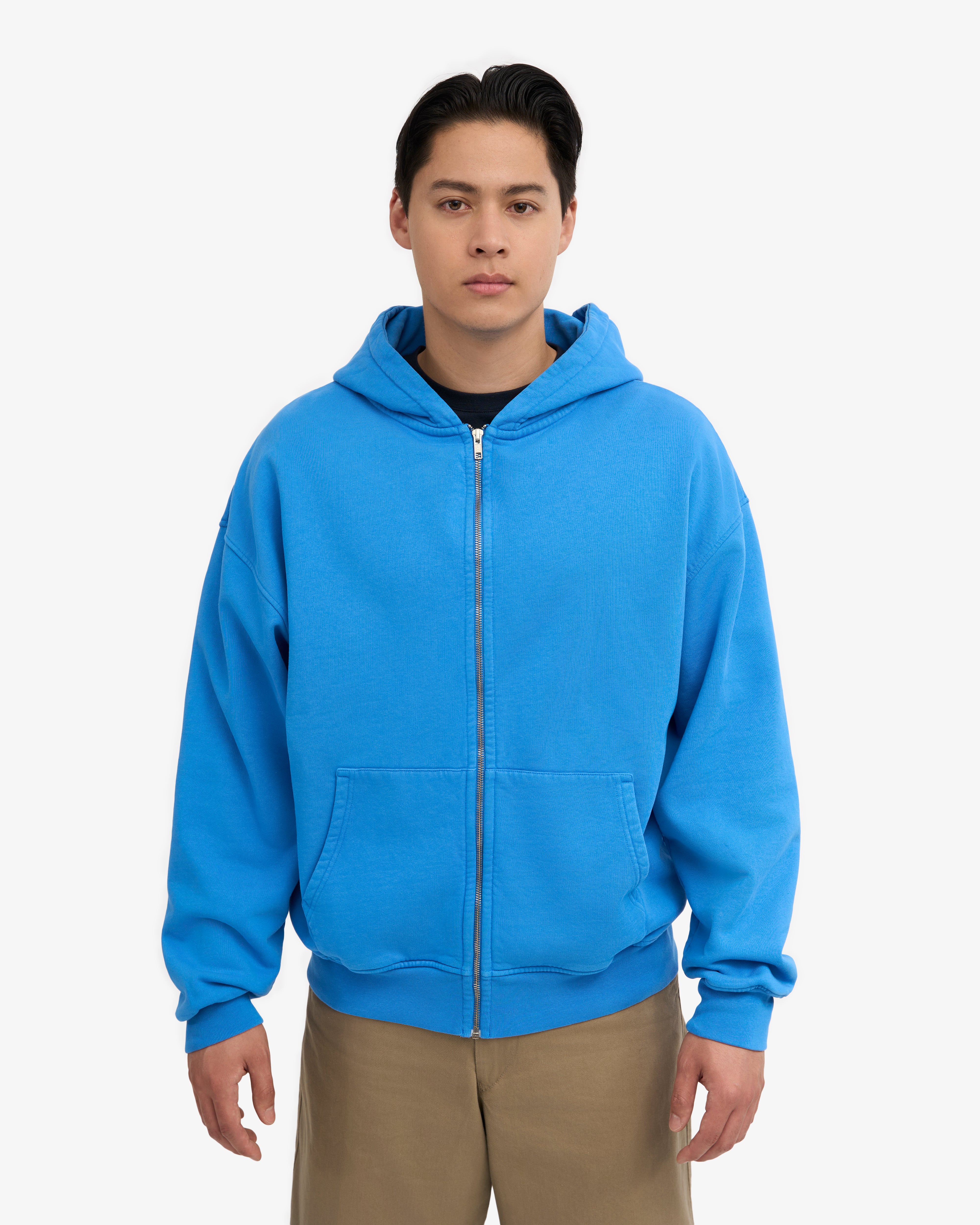 Organic Oversized Zip Hood - Pacific Blue