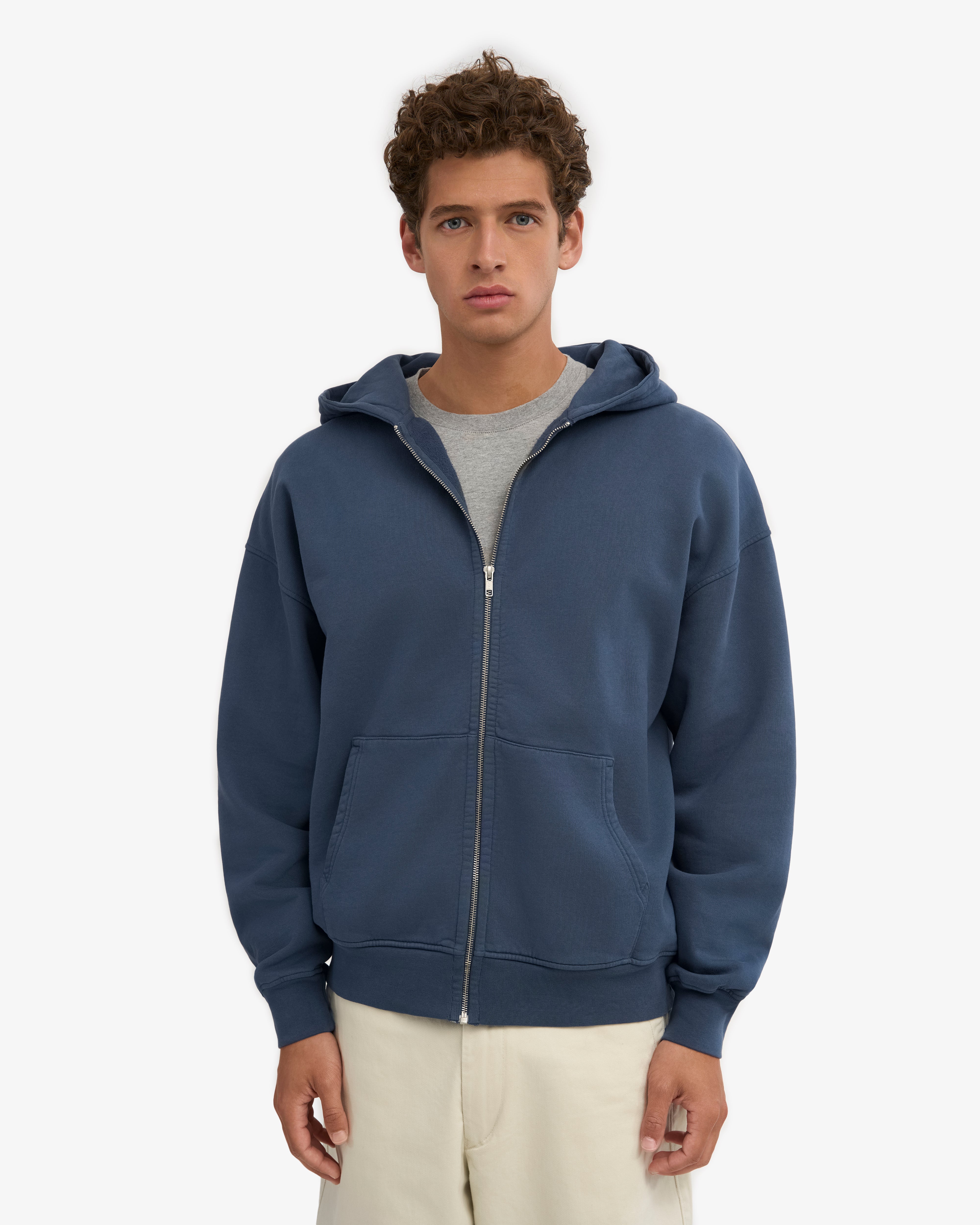 Organic Oversized Zip Hood - Petrol Blue
