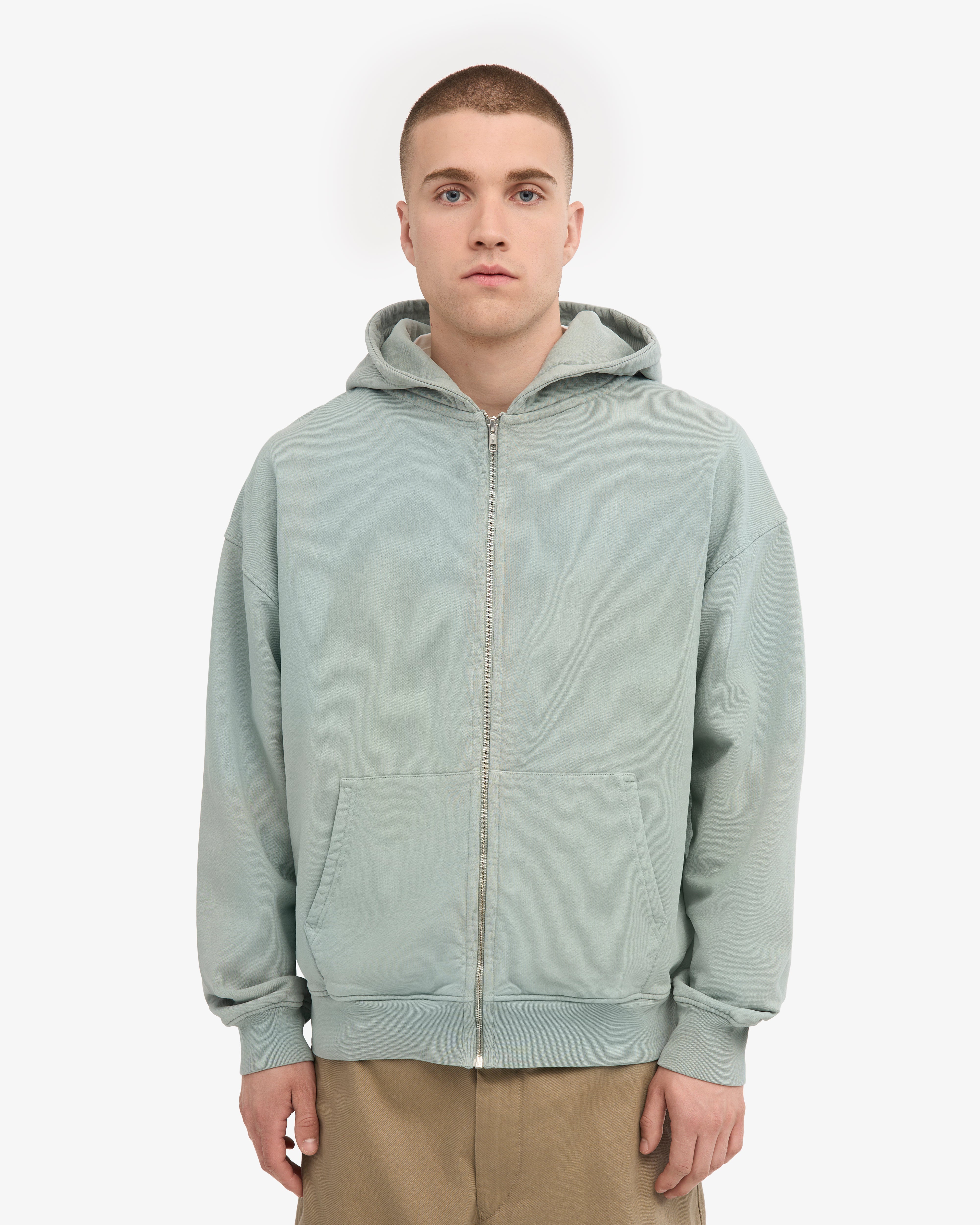 Organic Oversized Zip Hood - Steel Blue