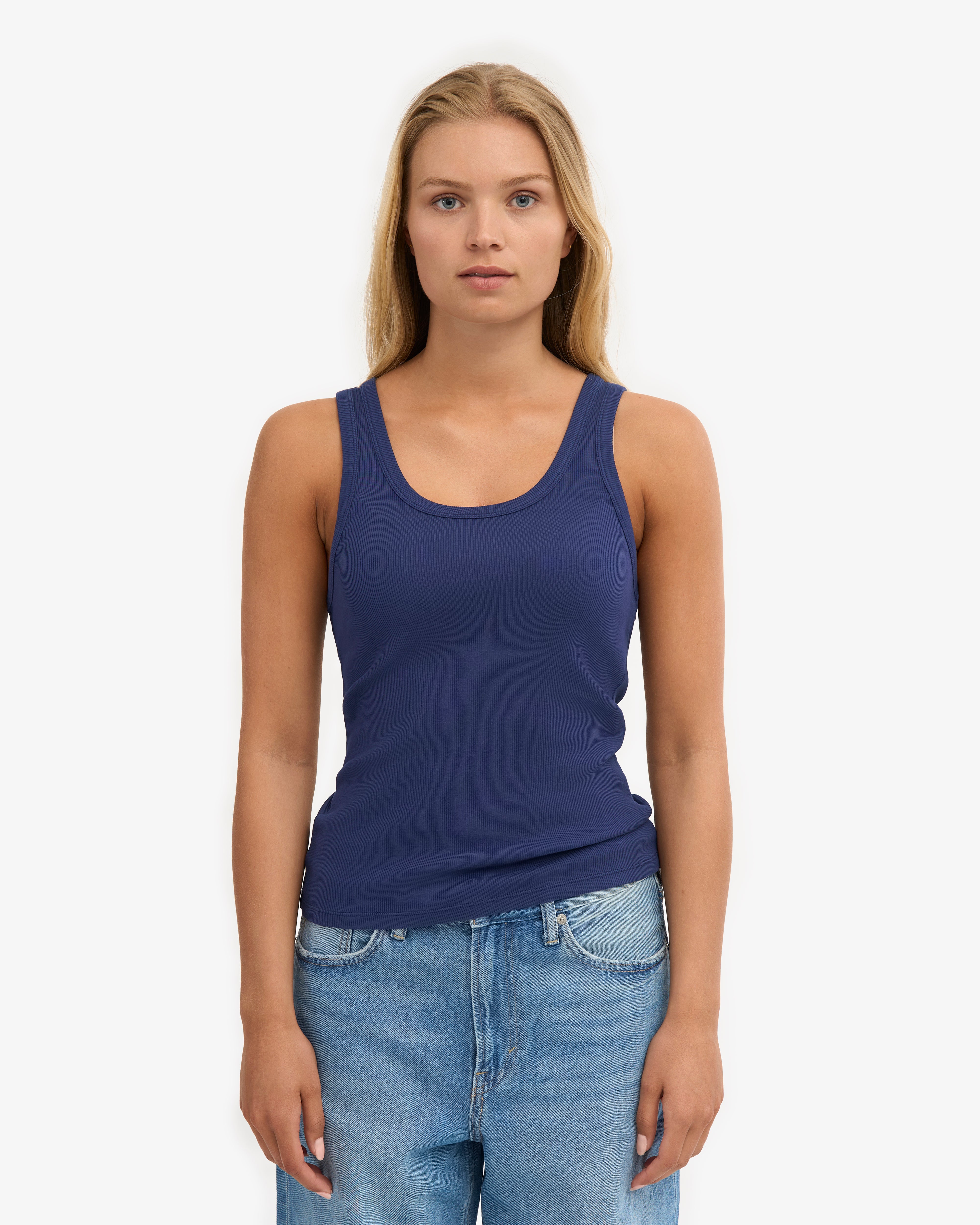 Women Organic Rib Tank Top - Marine Blue
