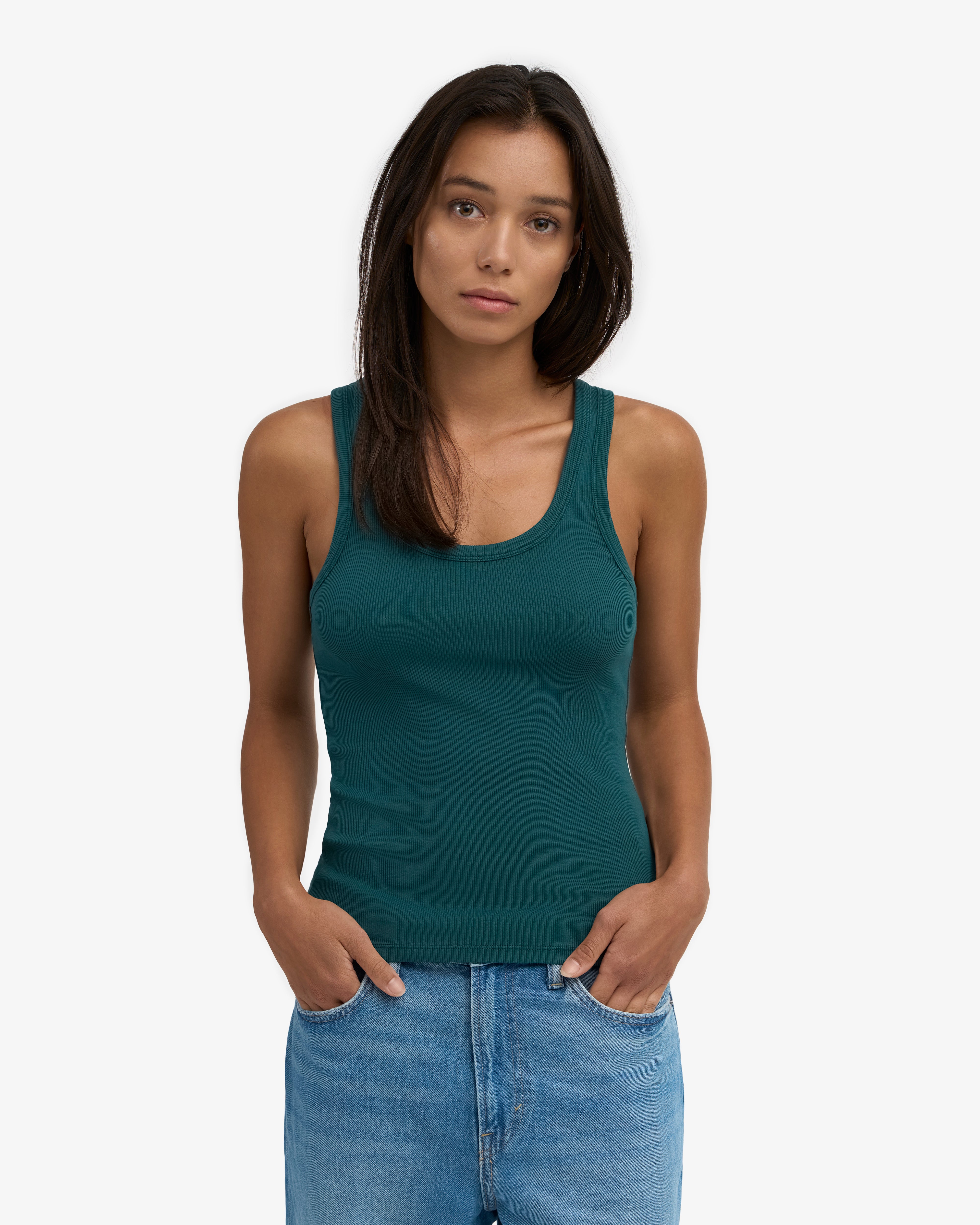 Women Organic Rib Tank Top - Ocean Green