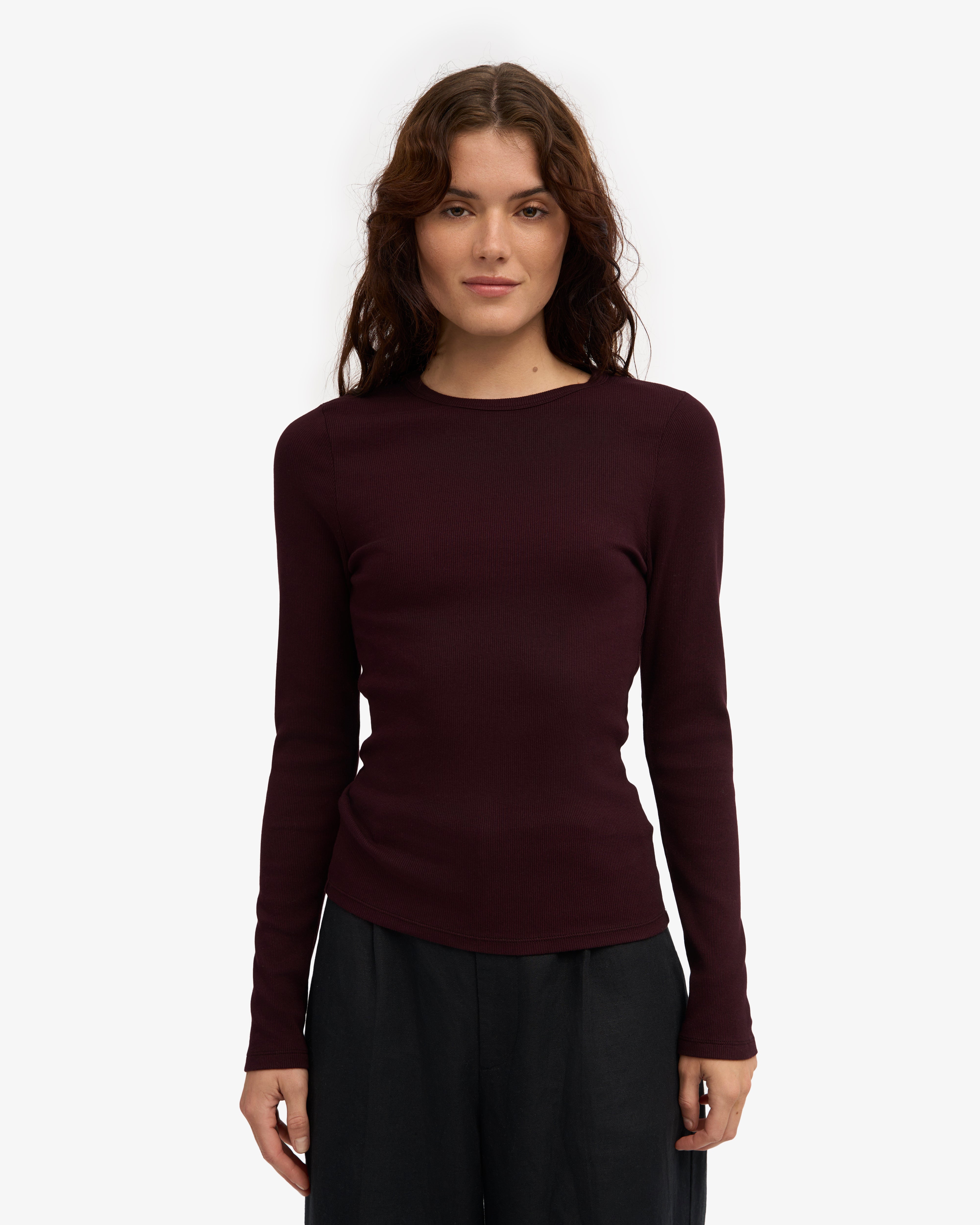 Women Organic Rib LS T-Shirt - Oxblood Red