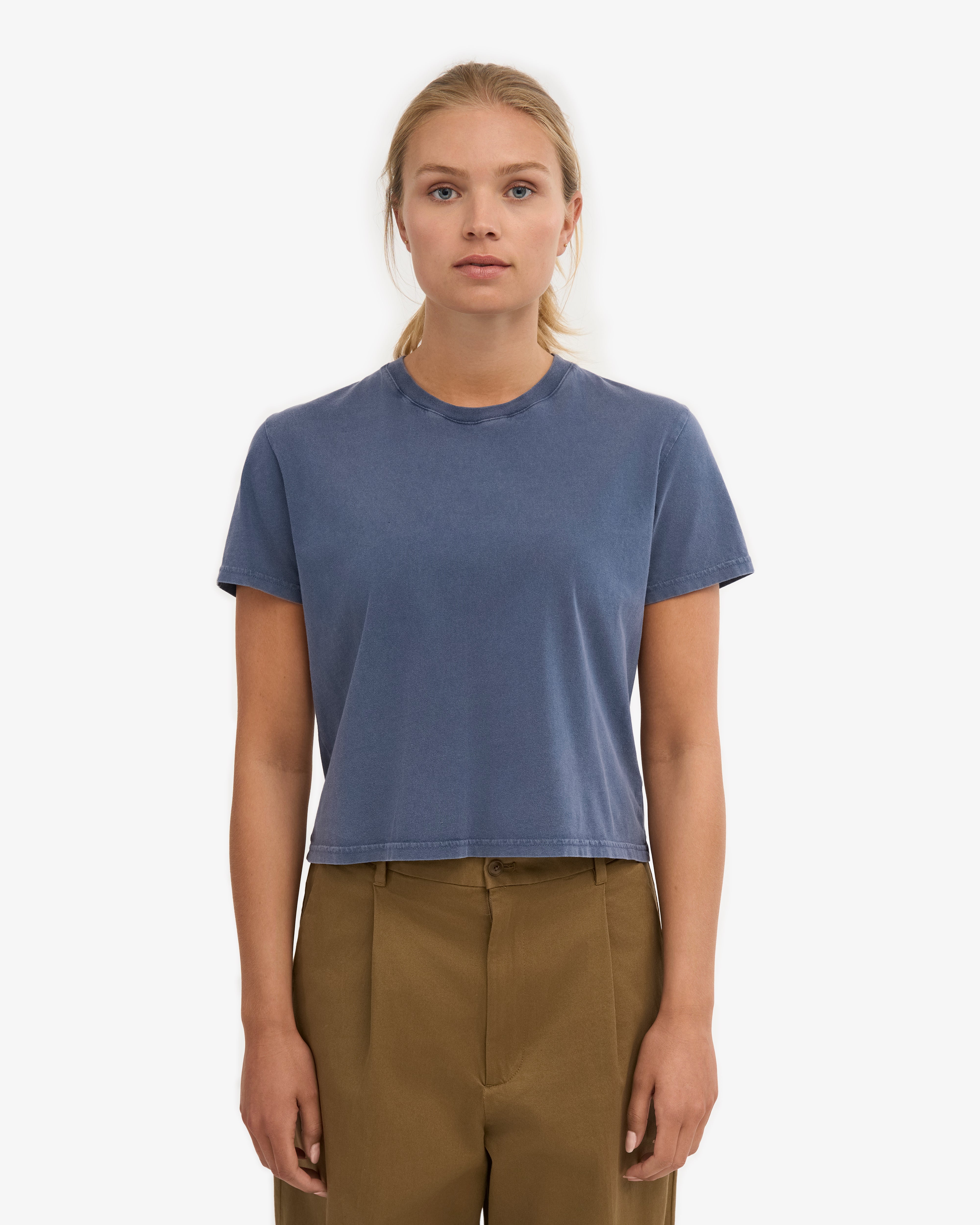 Organic Boxy Crop Tee - Neptune Blue