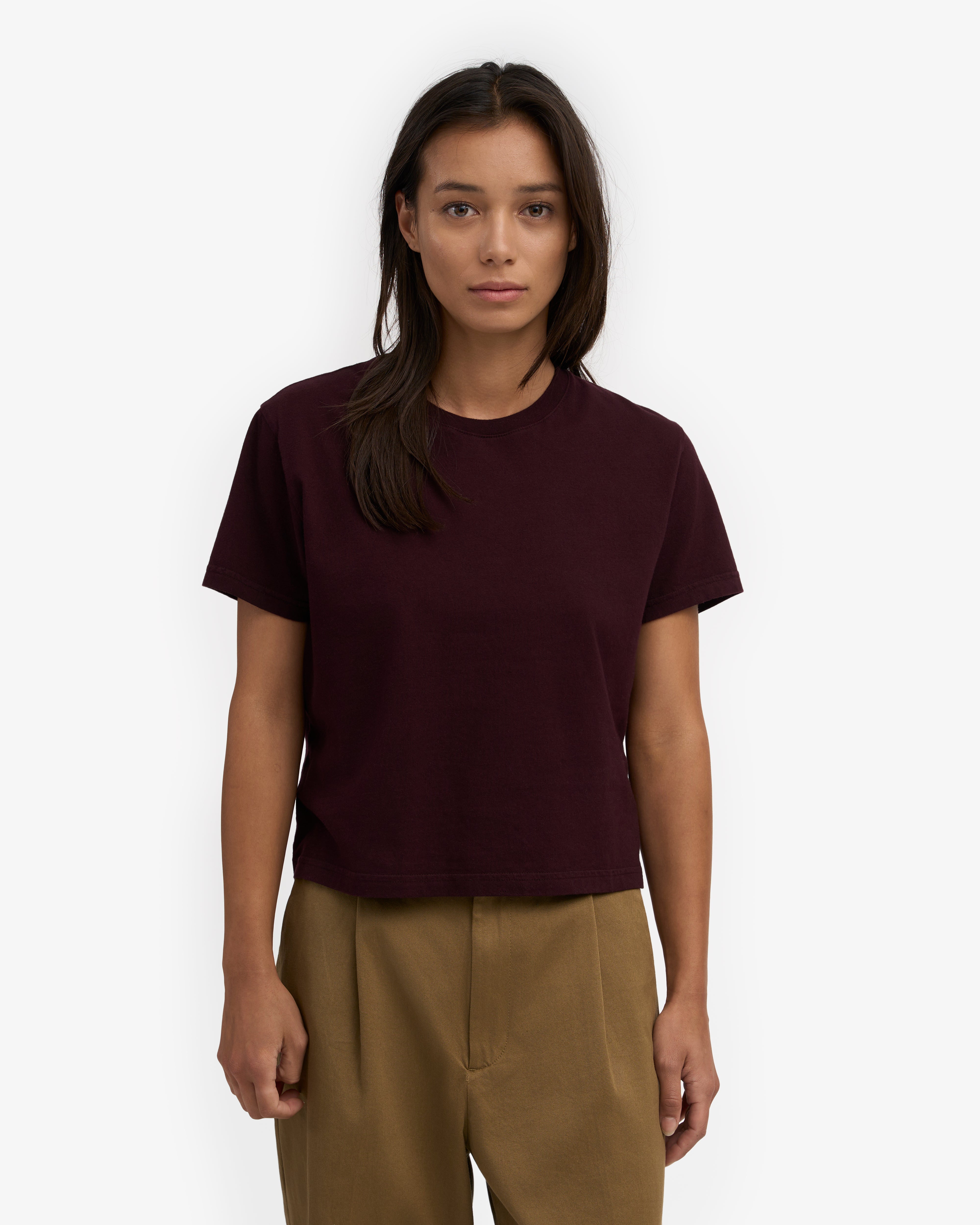 Organic Boxy Crop Tee - Oxblood Red