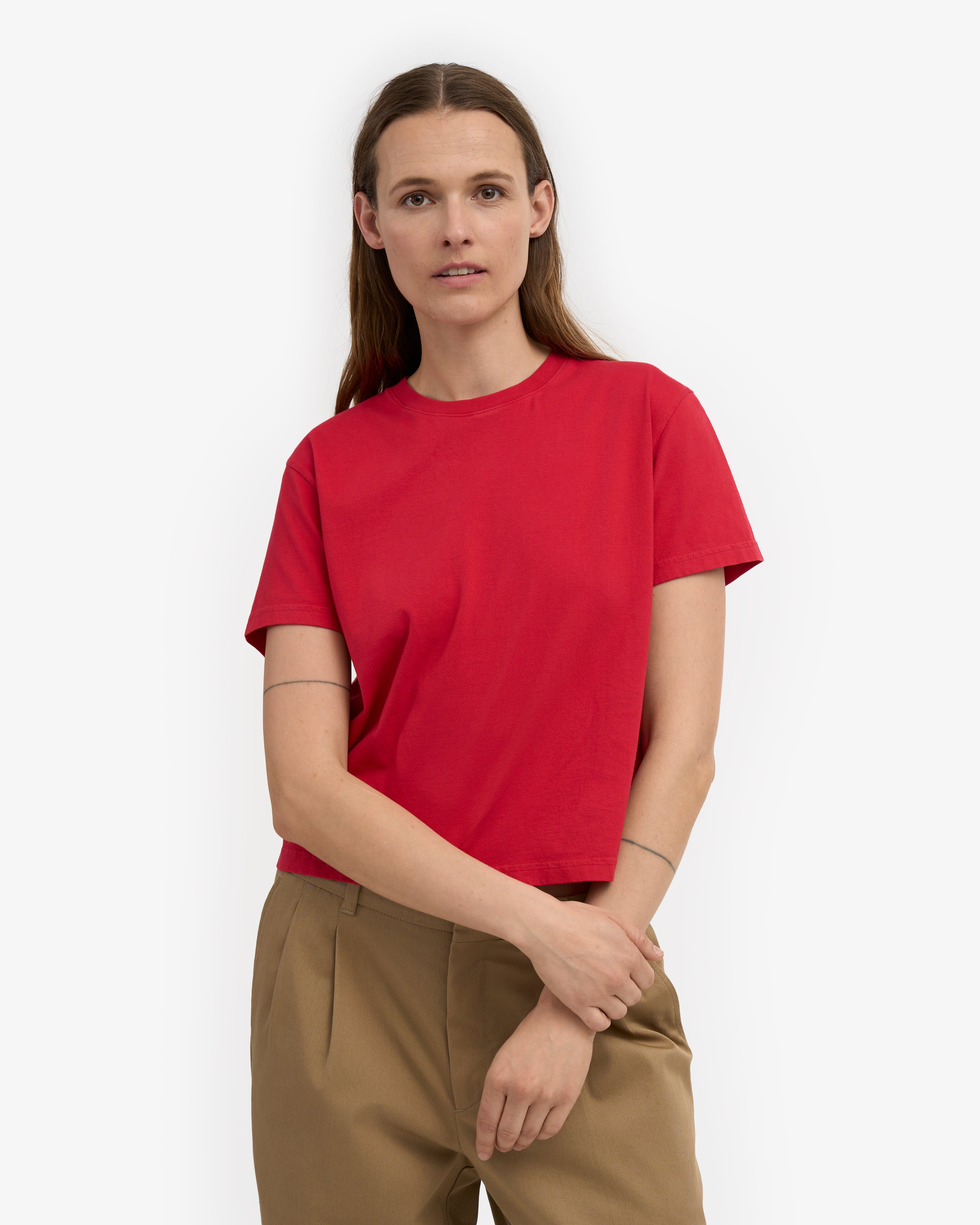 Organic Boxy Crop Tee - Scarlet Red