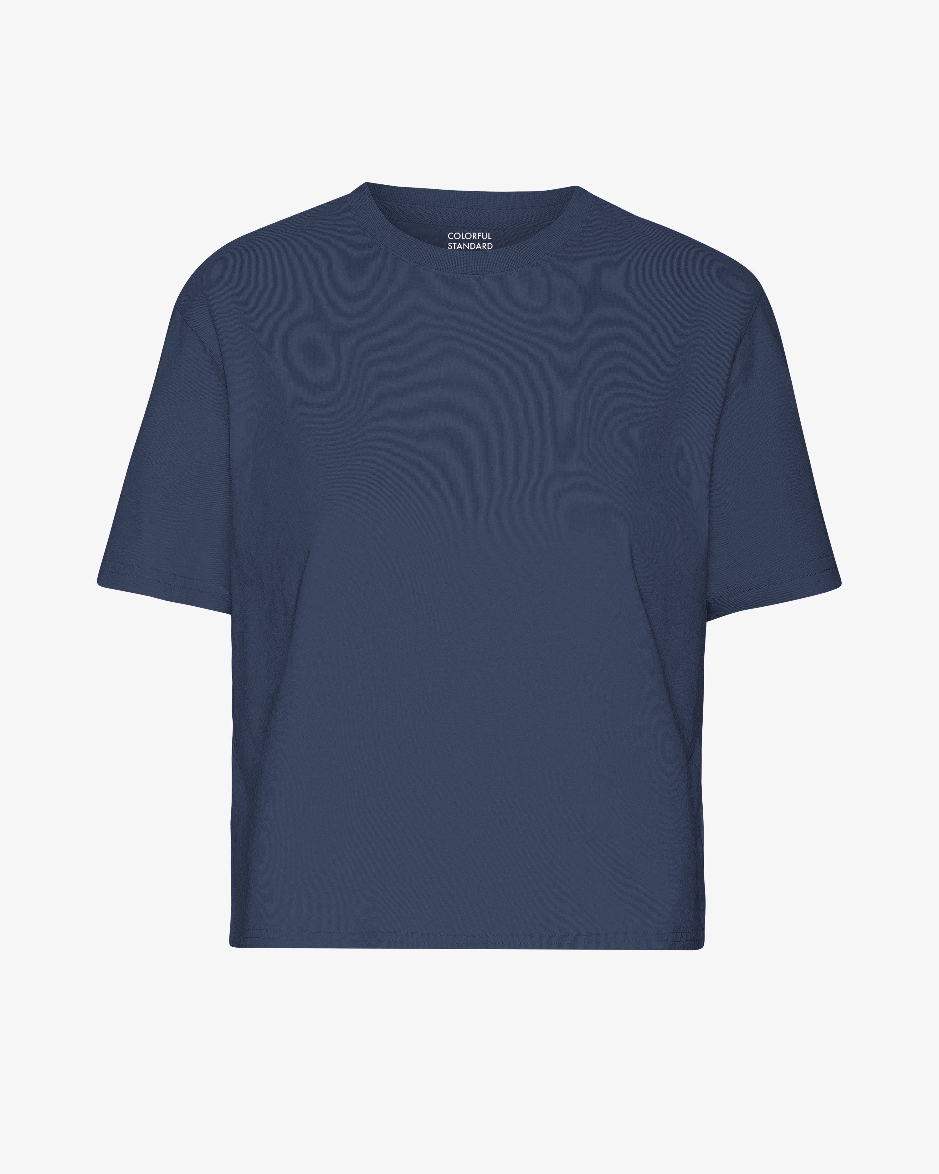 Organic Boxy Crop Tee - Petrol Blue
