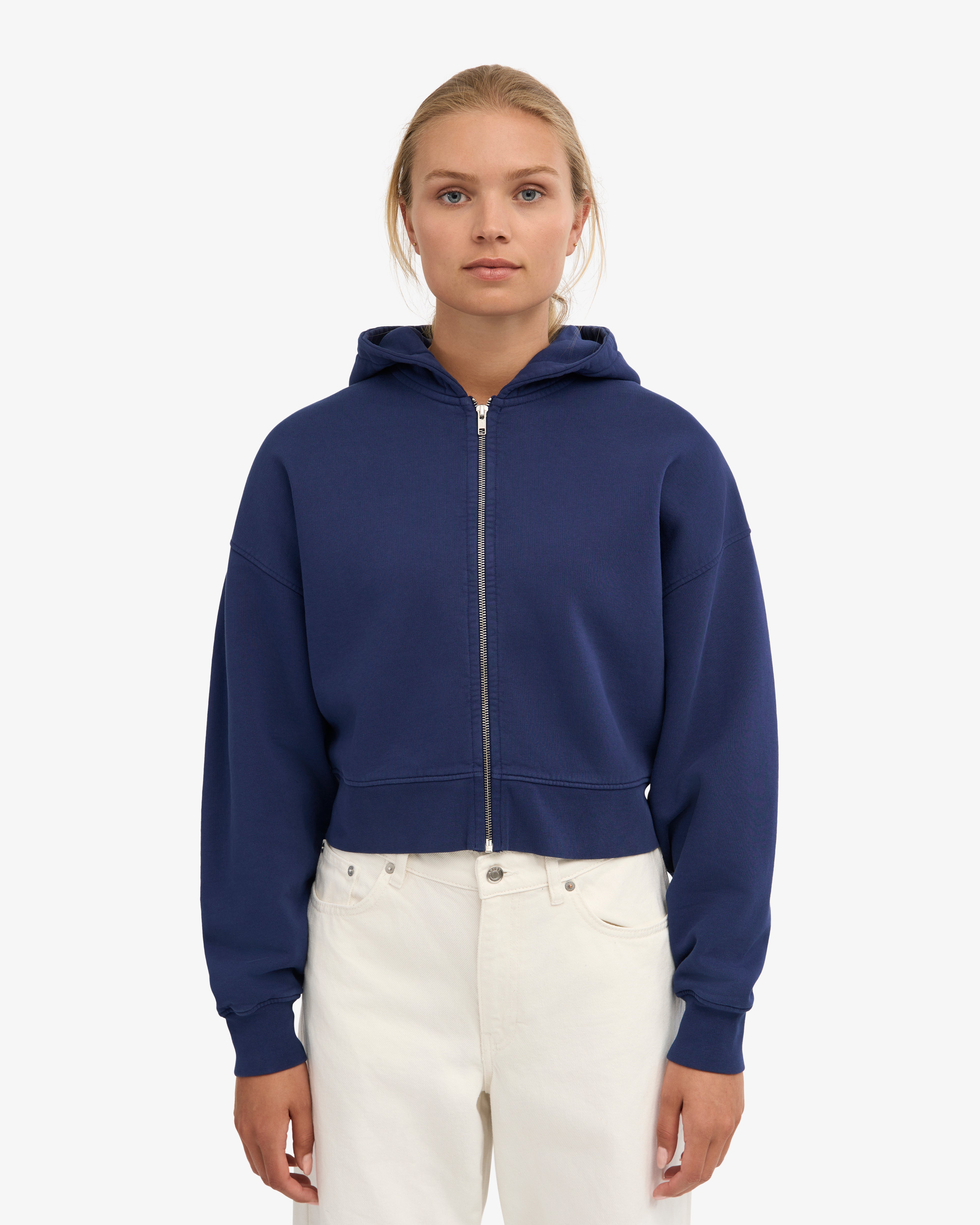 Organic Crop Zip Hood - Marine Blue