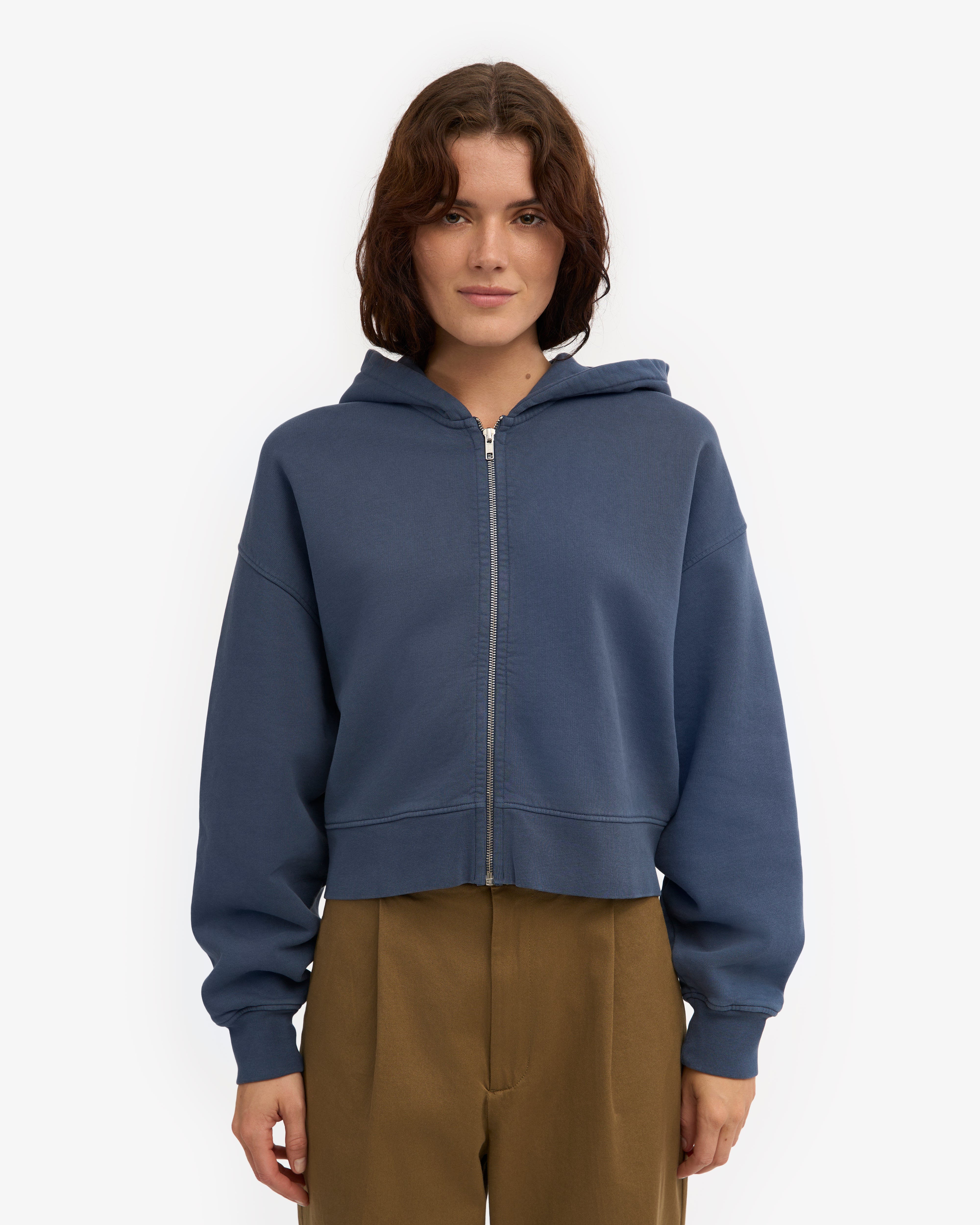 Organic Crop Zip Hood - Petrol Blue