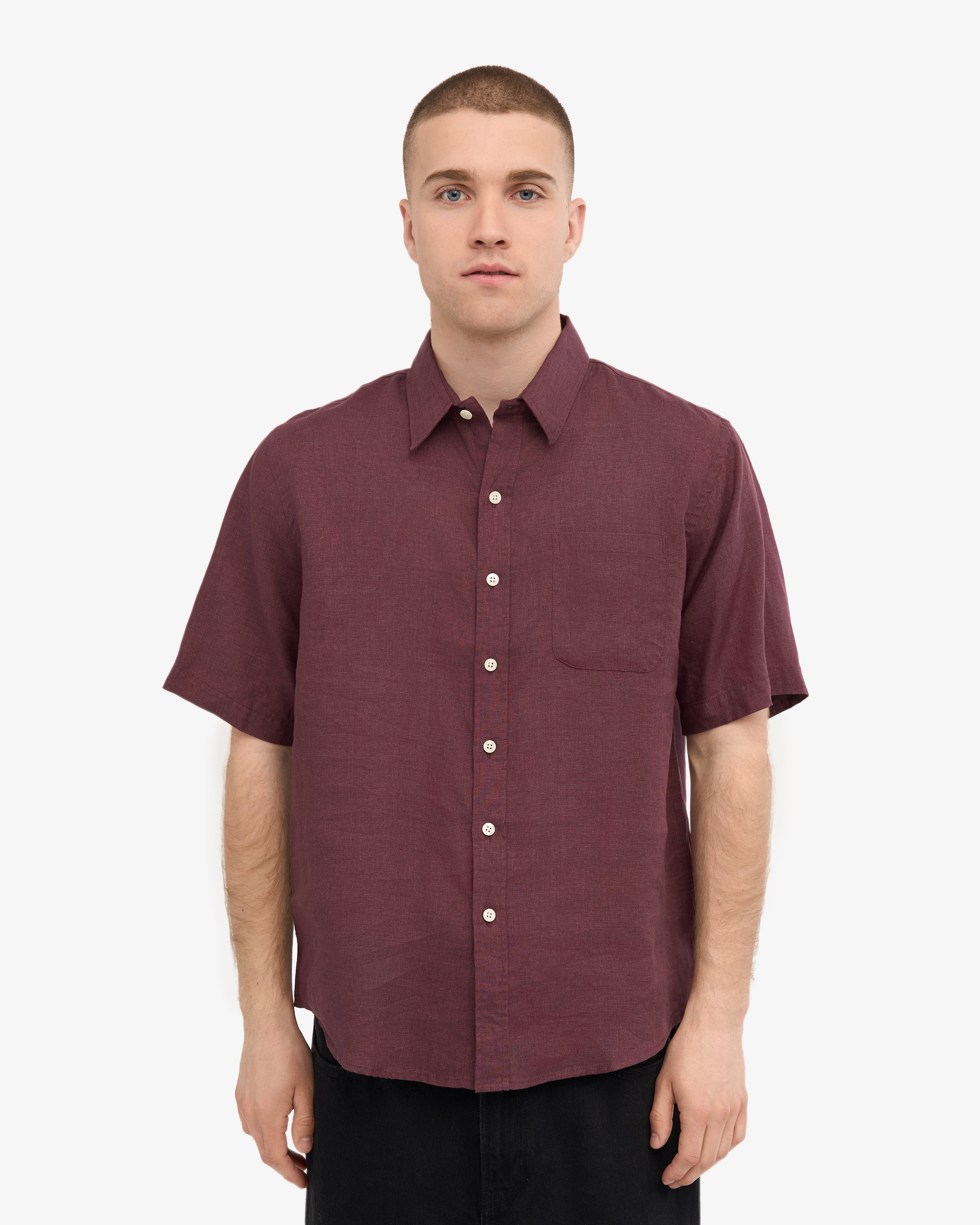 Linen SS Shirt - Oxblood Red