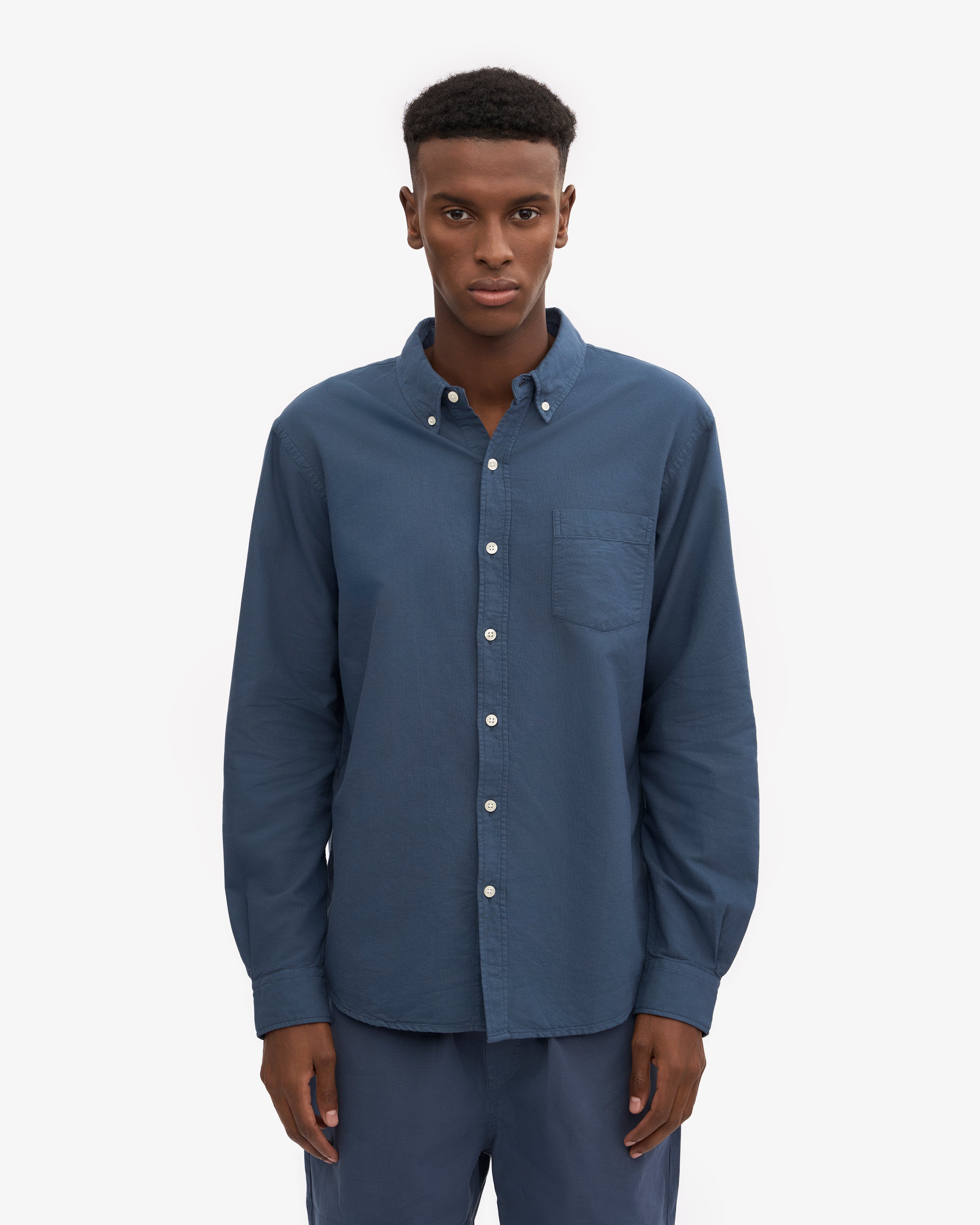 Organic Button Down Shirt - Petrol Blue
