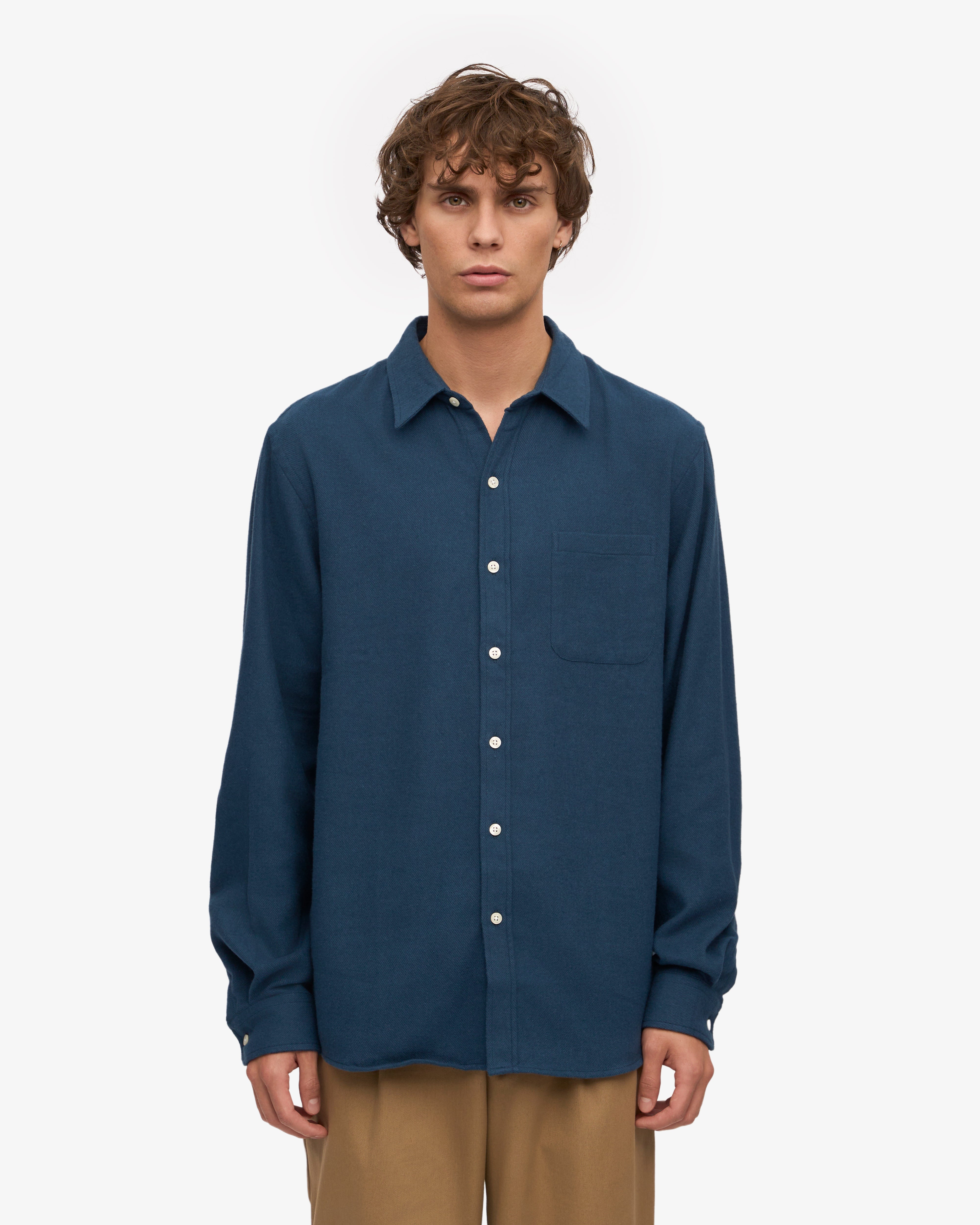 Organic Flannel Shirt - Petrol Blue