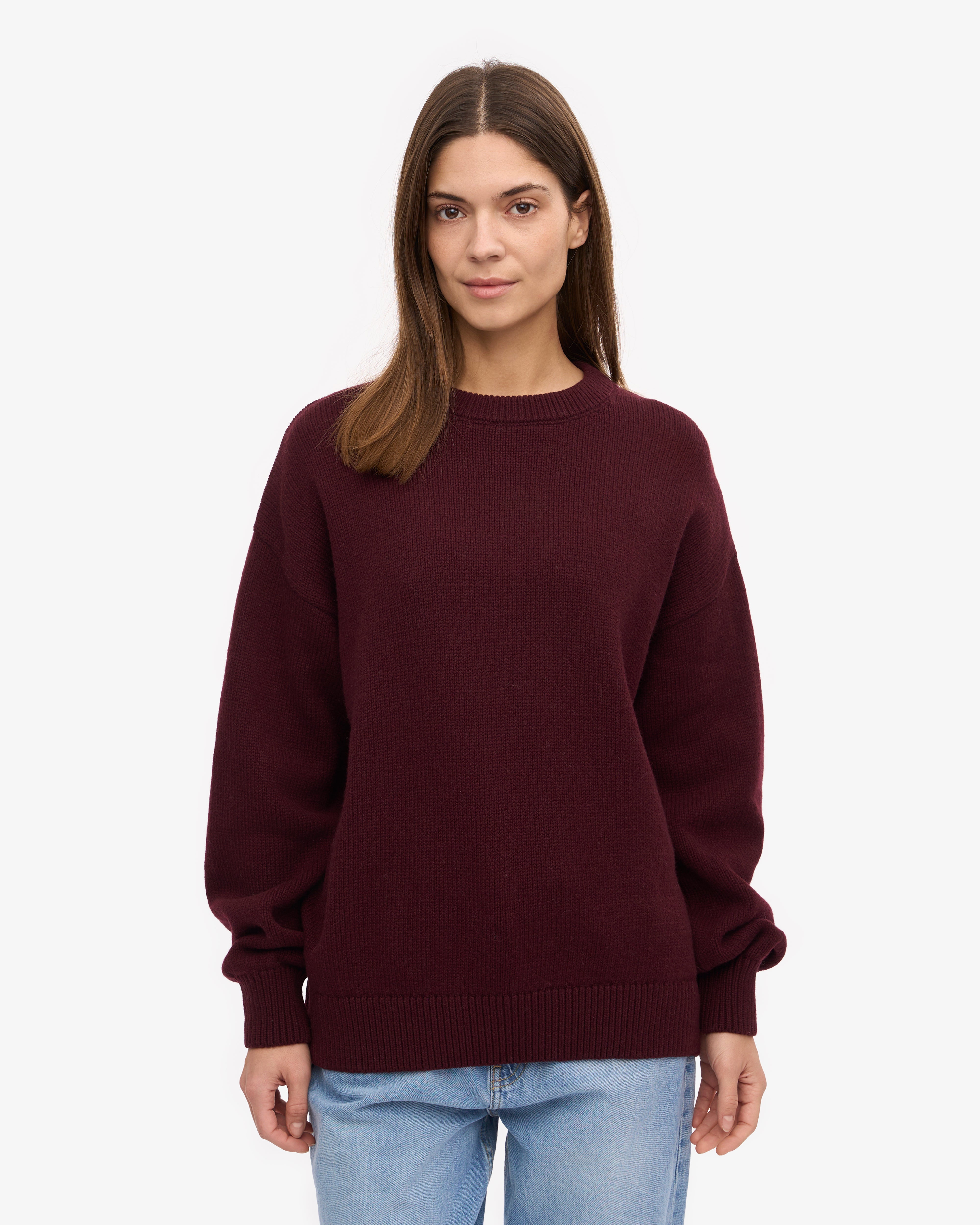 Oversized Merino Wool Crew - Oxblood Red