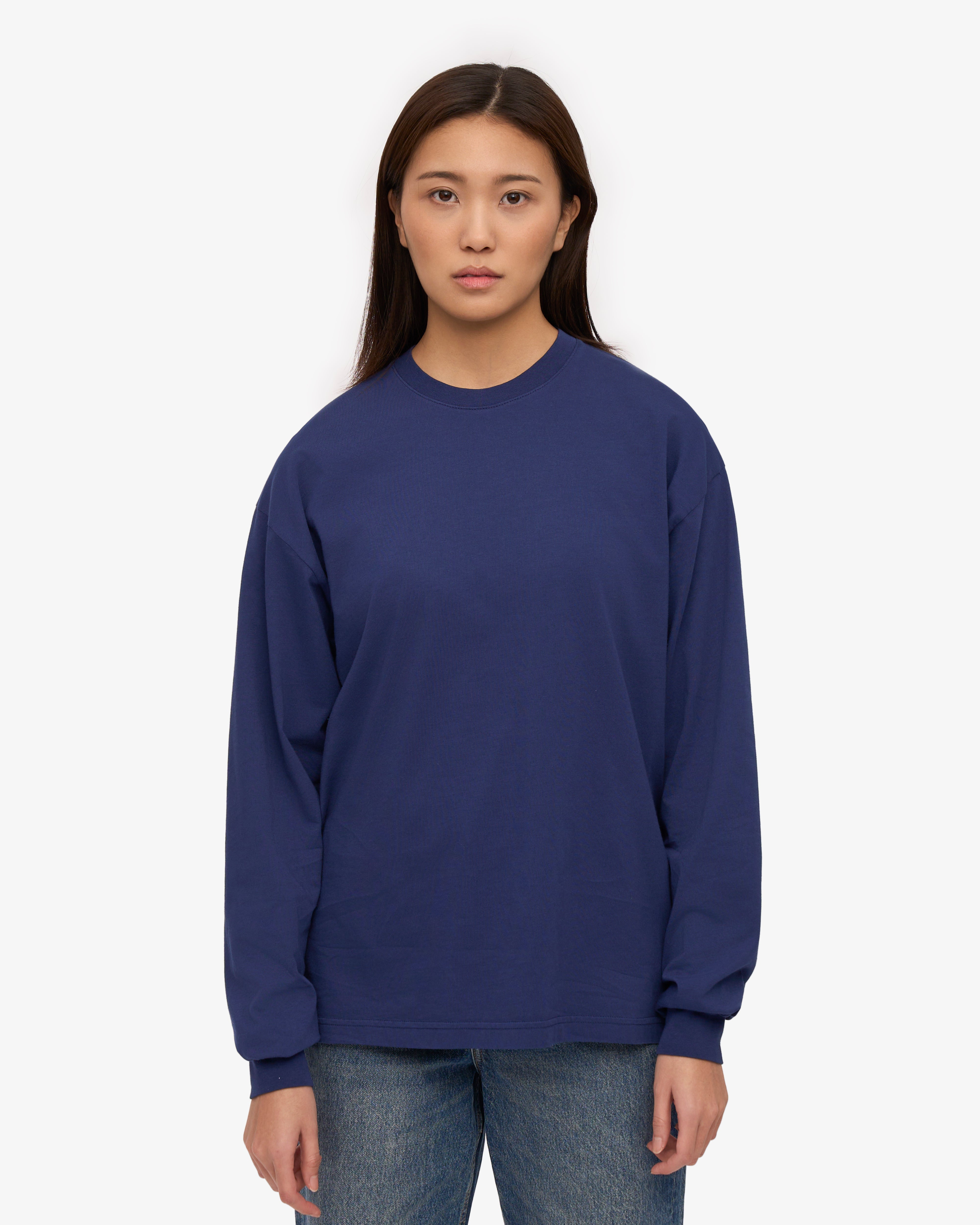 Oversized Organic LS T-Shirt - Marine Blue XS