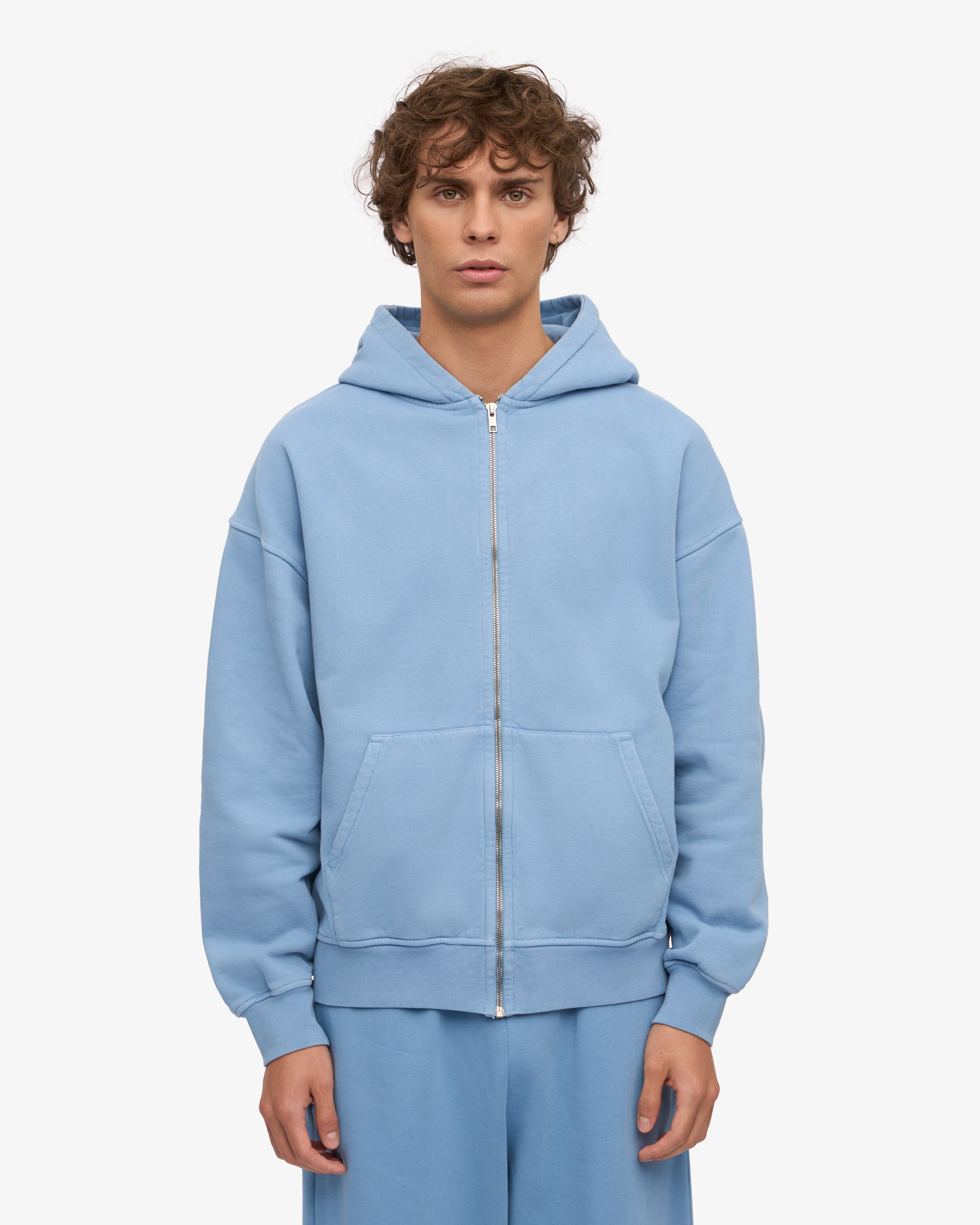 Organic Oversized Zip Hood - Seaside Blue