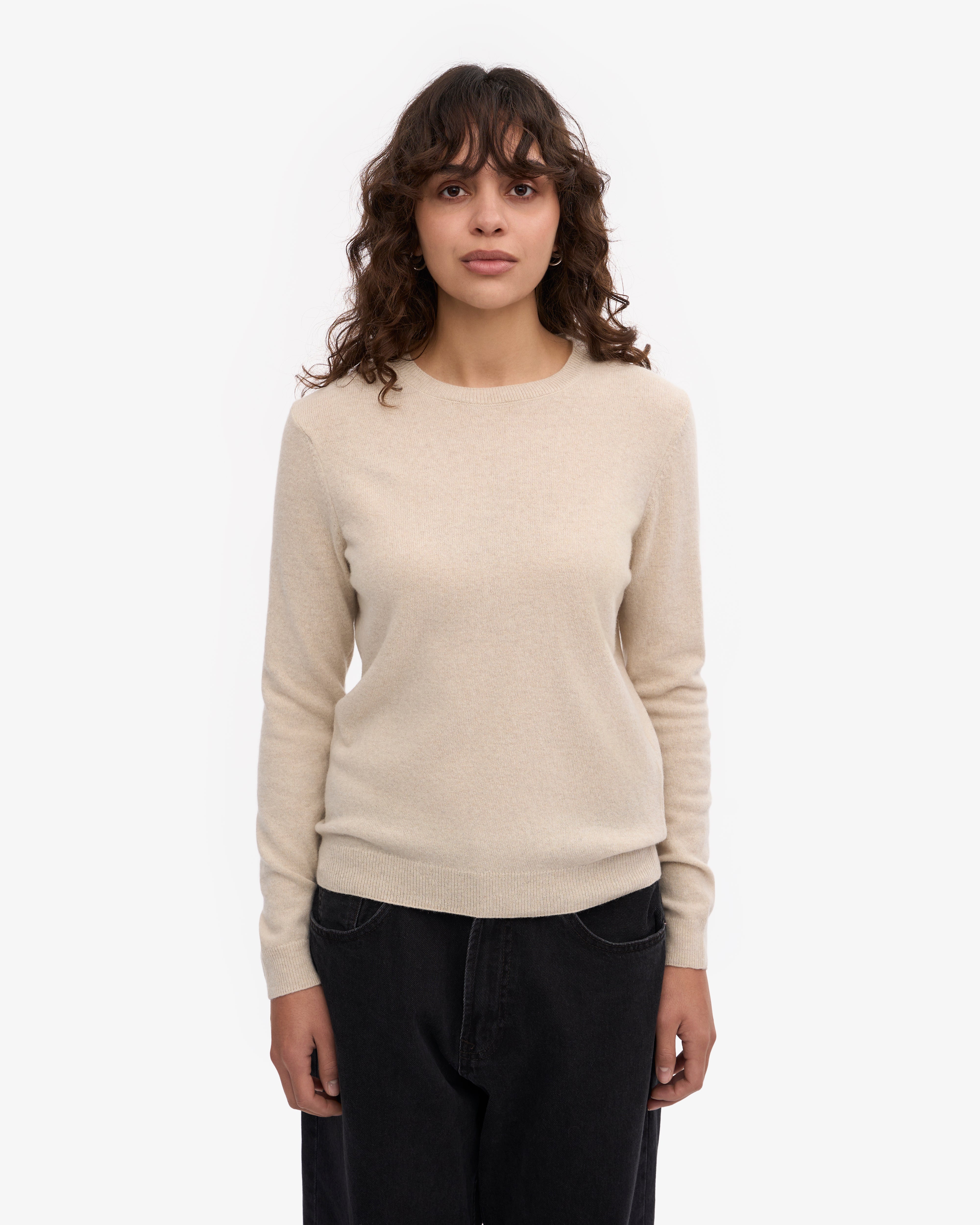 Women Light Merino Wool Crew - Ivory White
