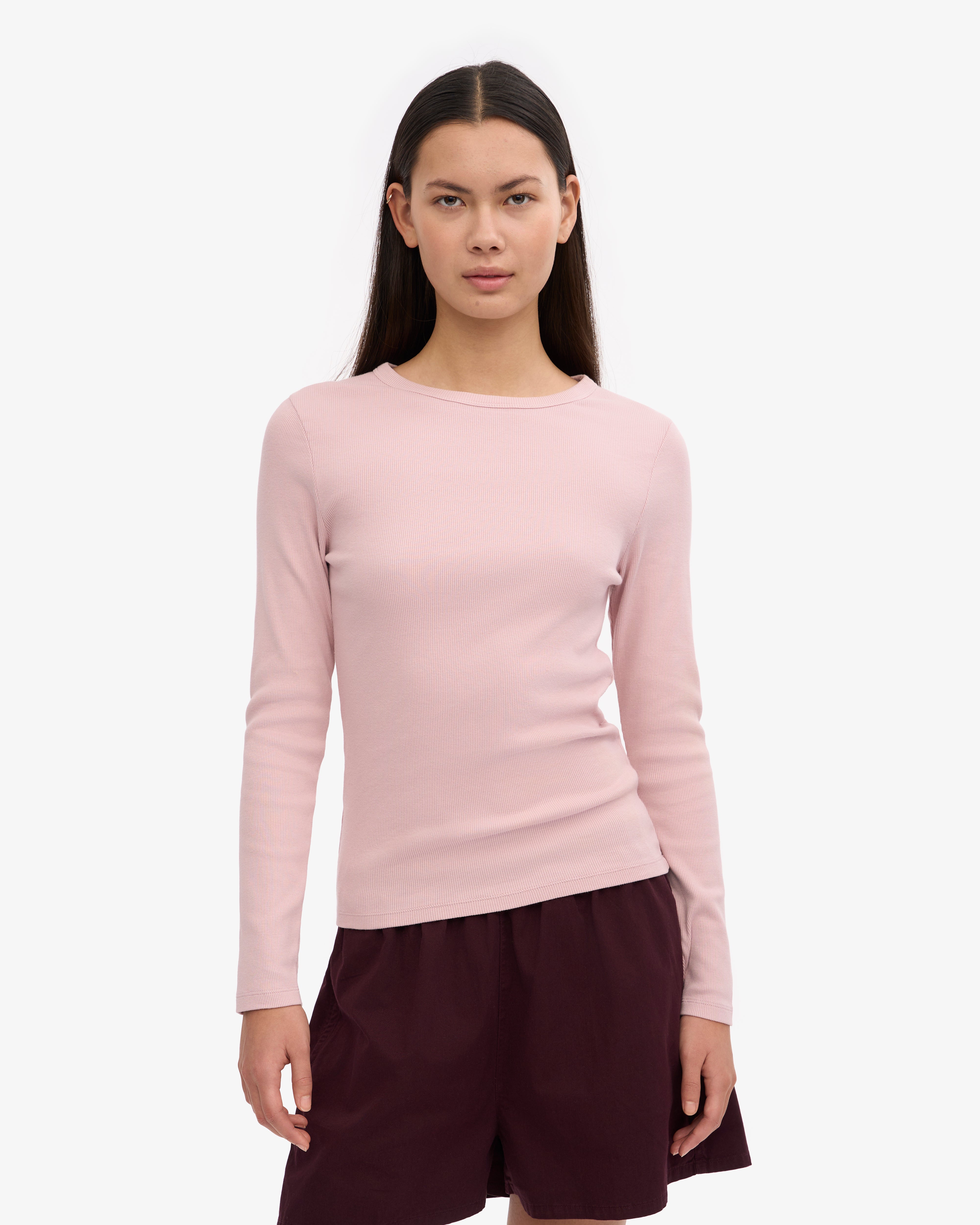 Women Organic Rib LS T-Shirt - Faded Pink