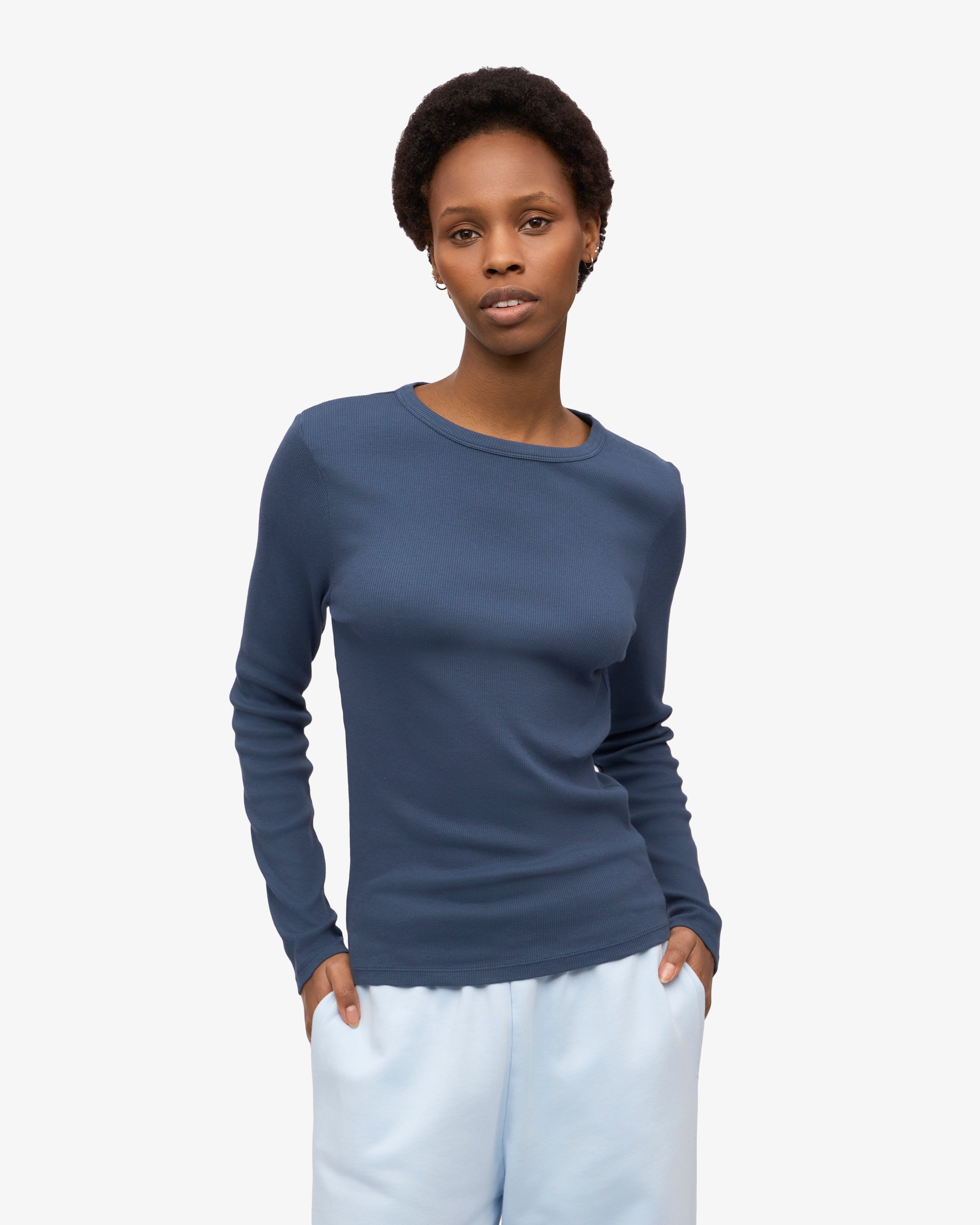 Women Organic Rib LS T-Shirt - Polar Blue