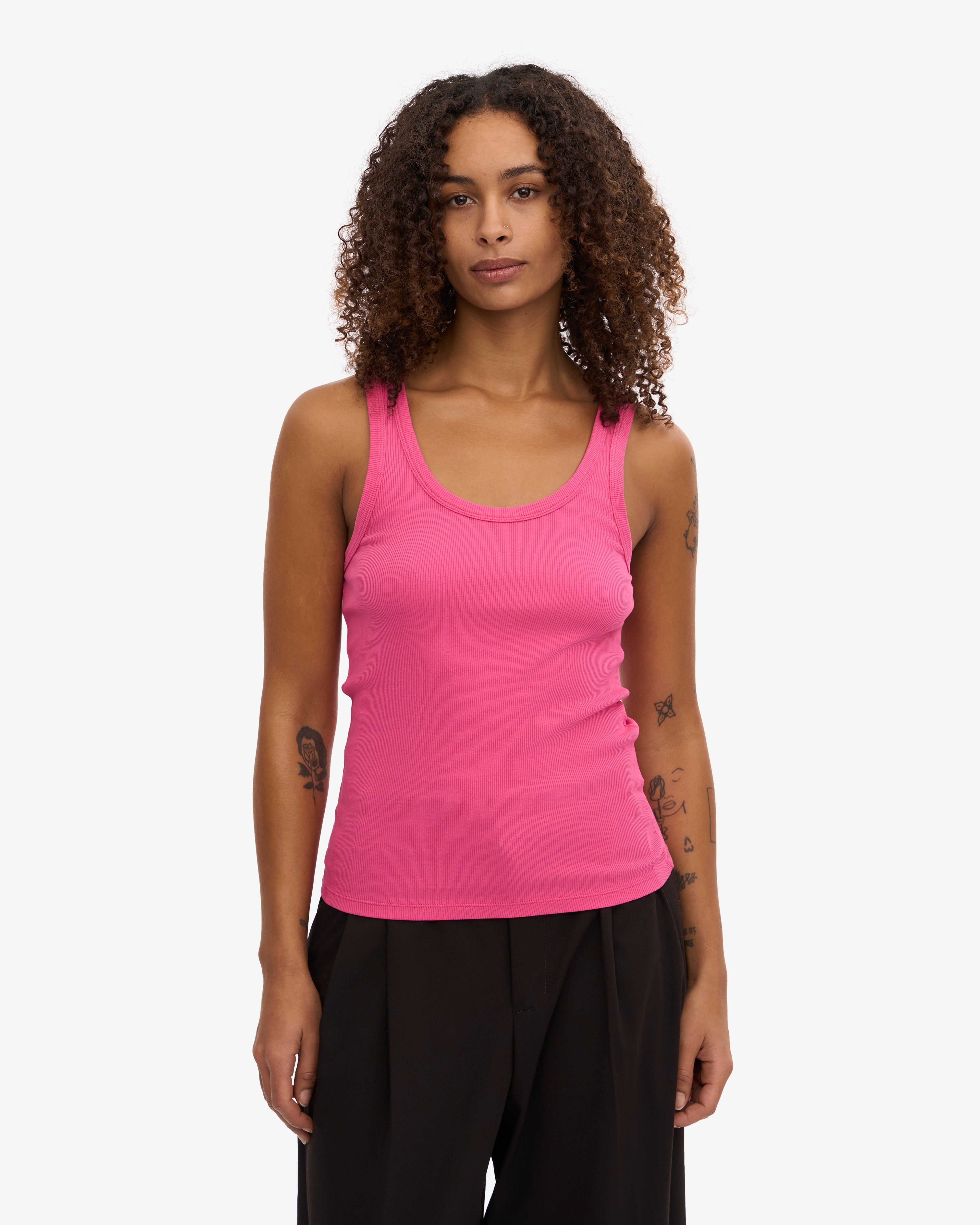Women Organic Rib Tank Top - Bubblegum Pink