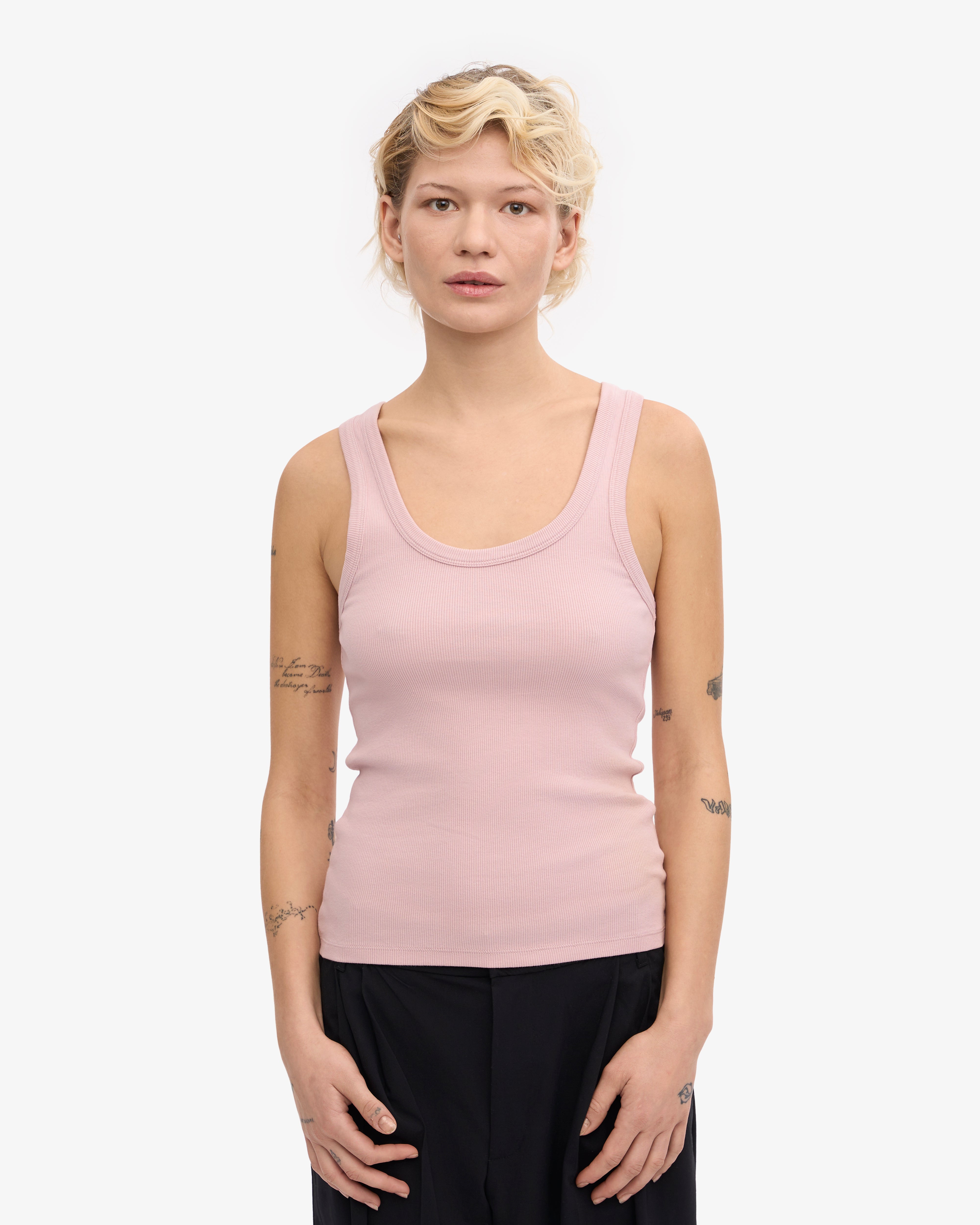 Women Organic Rib Tank Top - Faded Pink