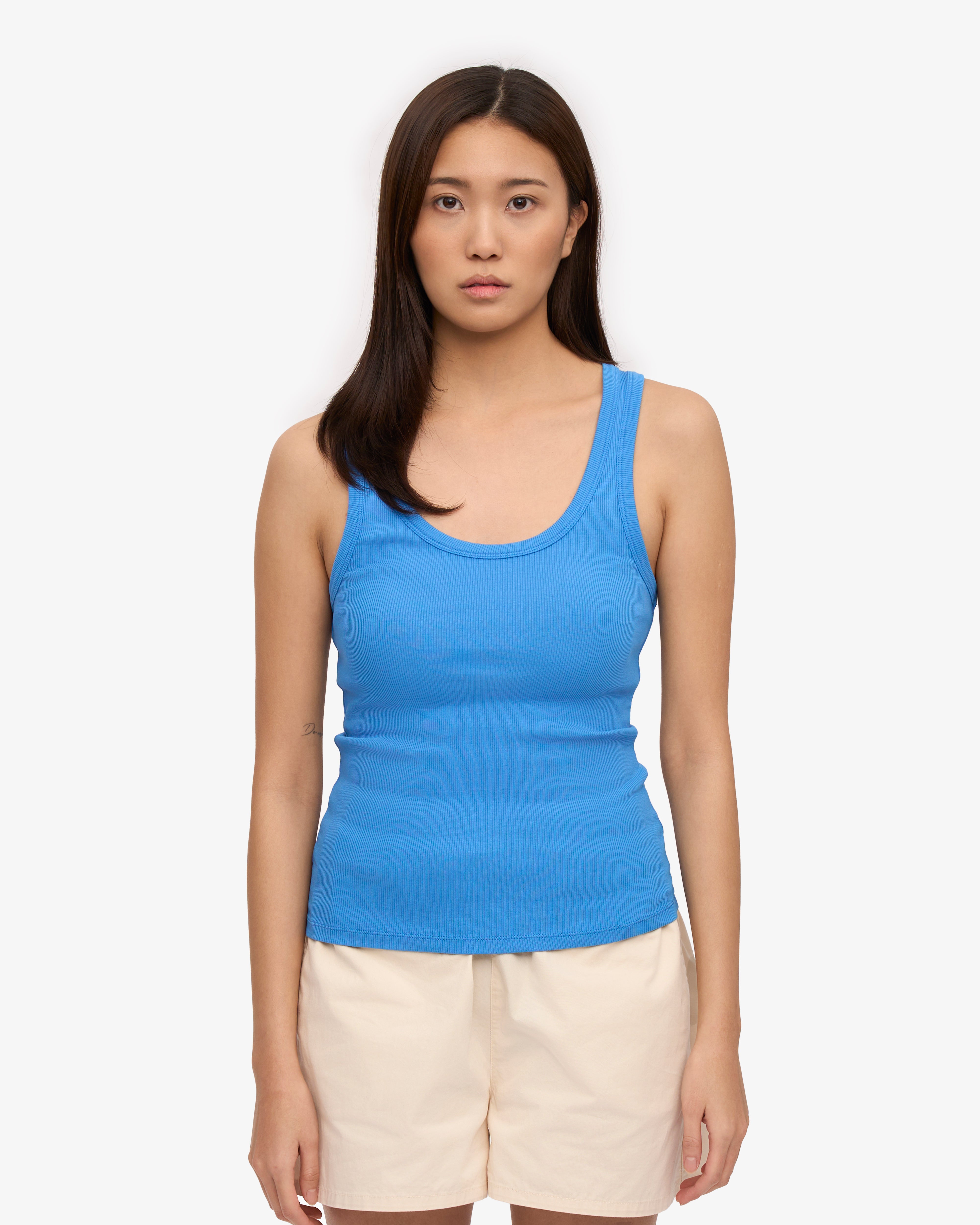 Women Organic Rib Tank Top - Pacific Blue