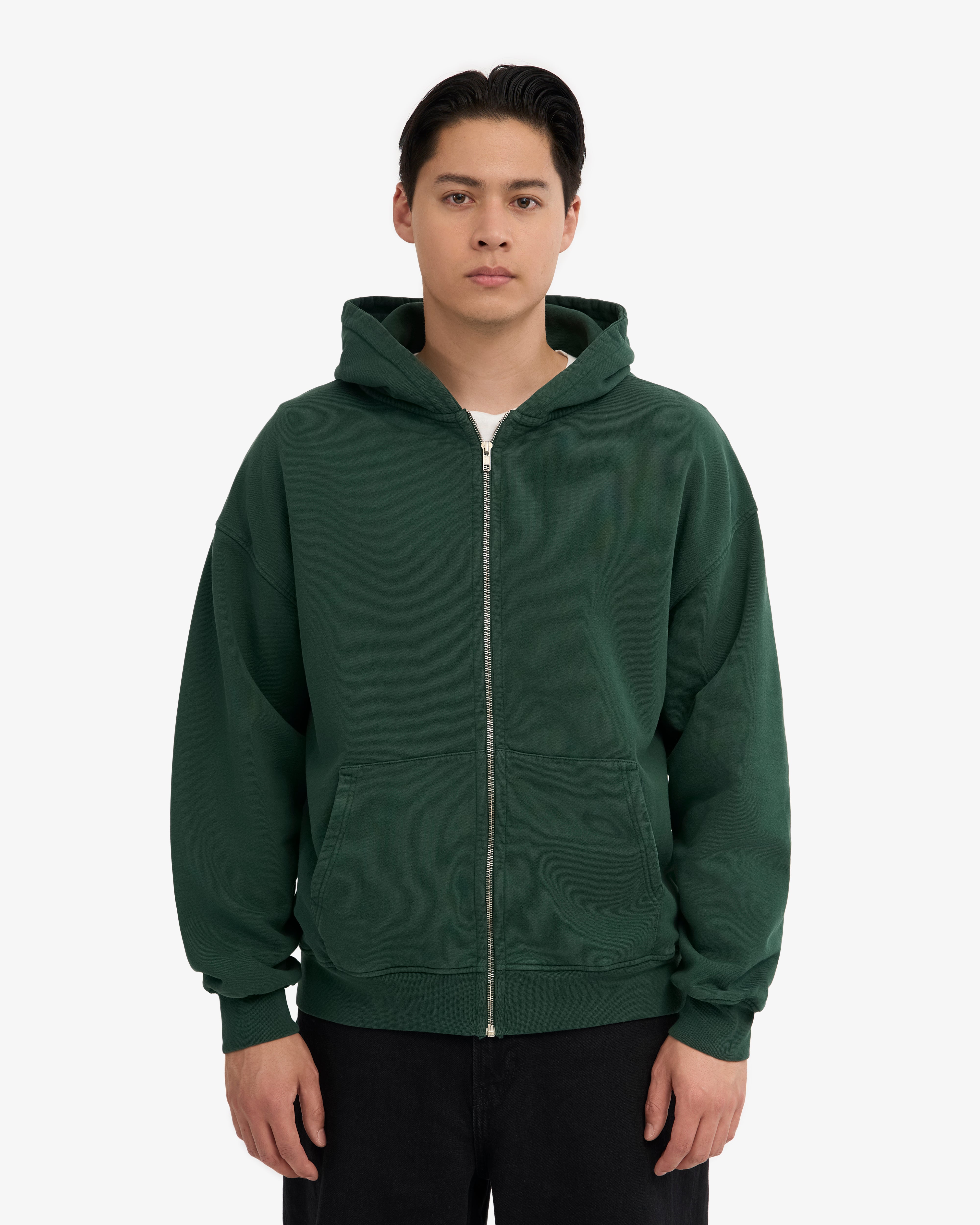 Organic Oversized Zip Hood - Emerald Green