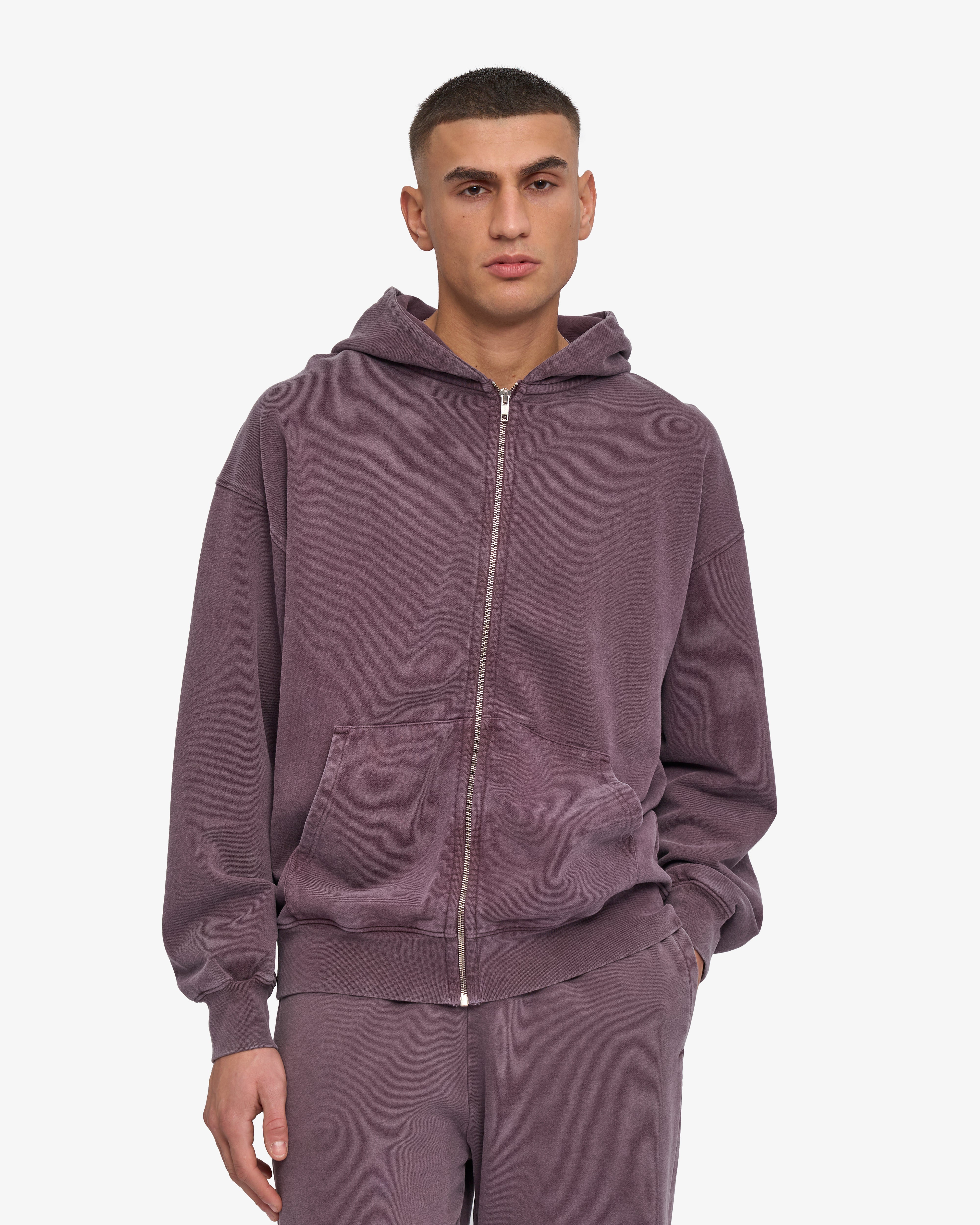 Organic Oversized Zip Hood - Faded Grape