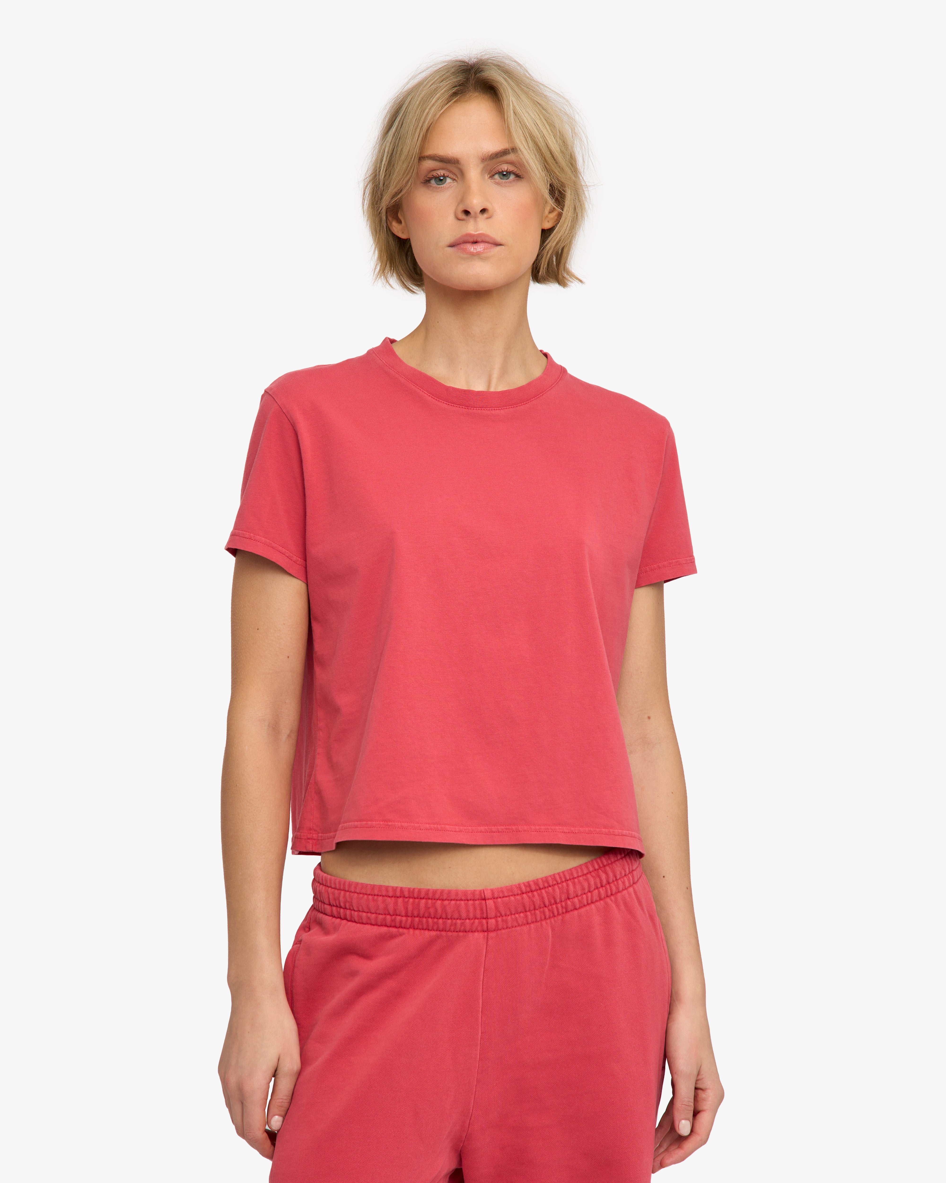 Organic Boxy Crop Tee - Faded Red