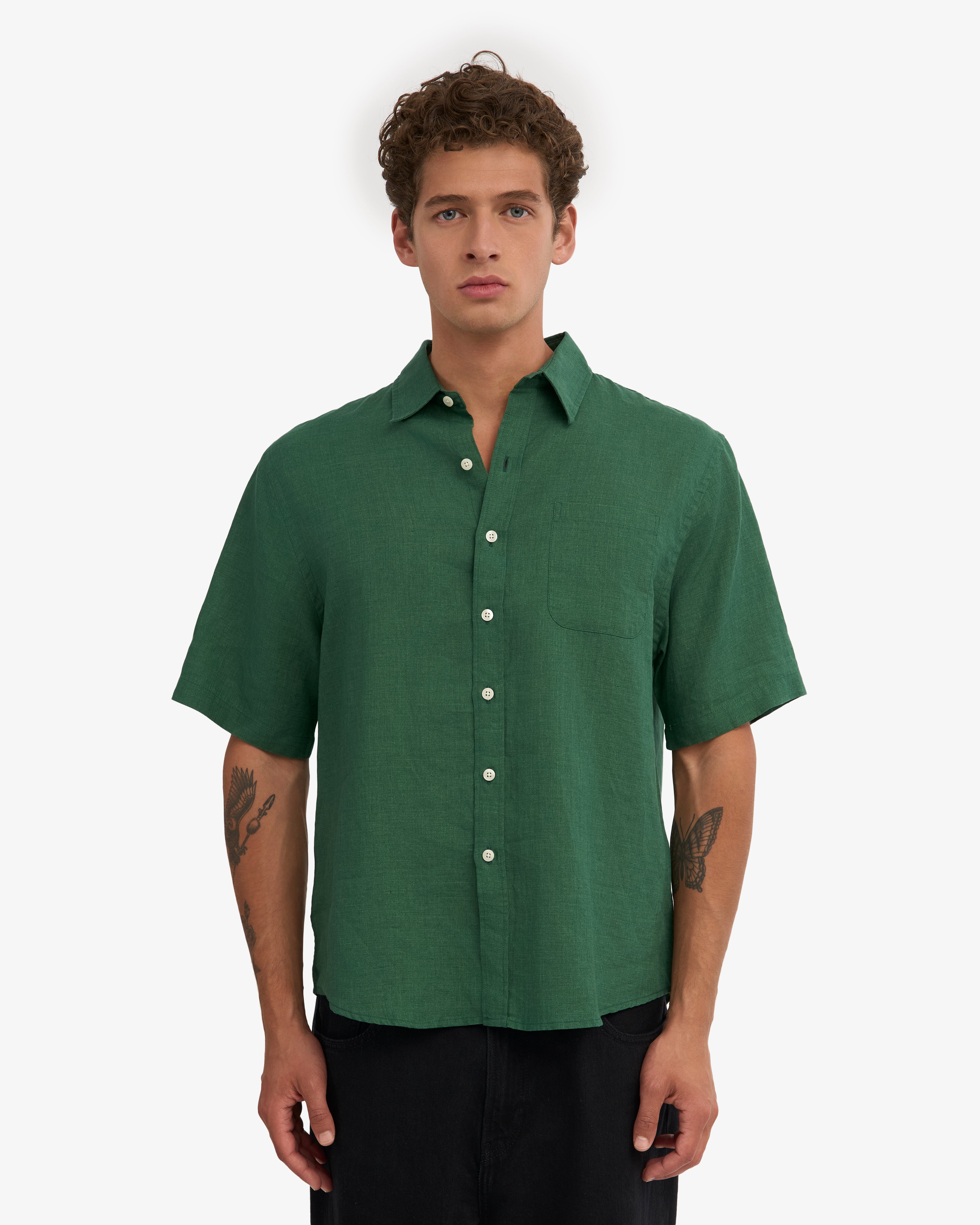 Linen SS Shirt - Emerald Green