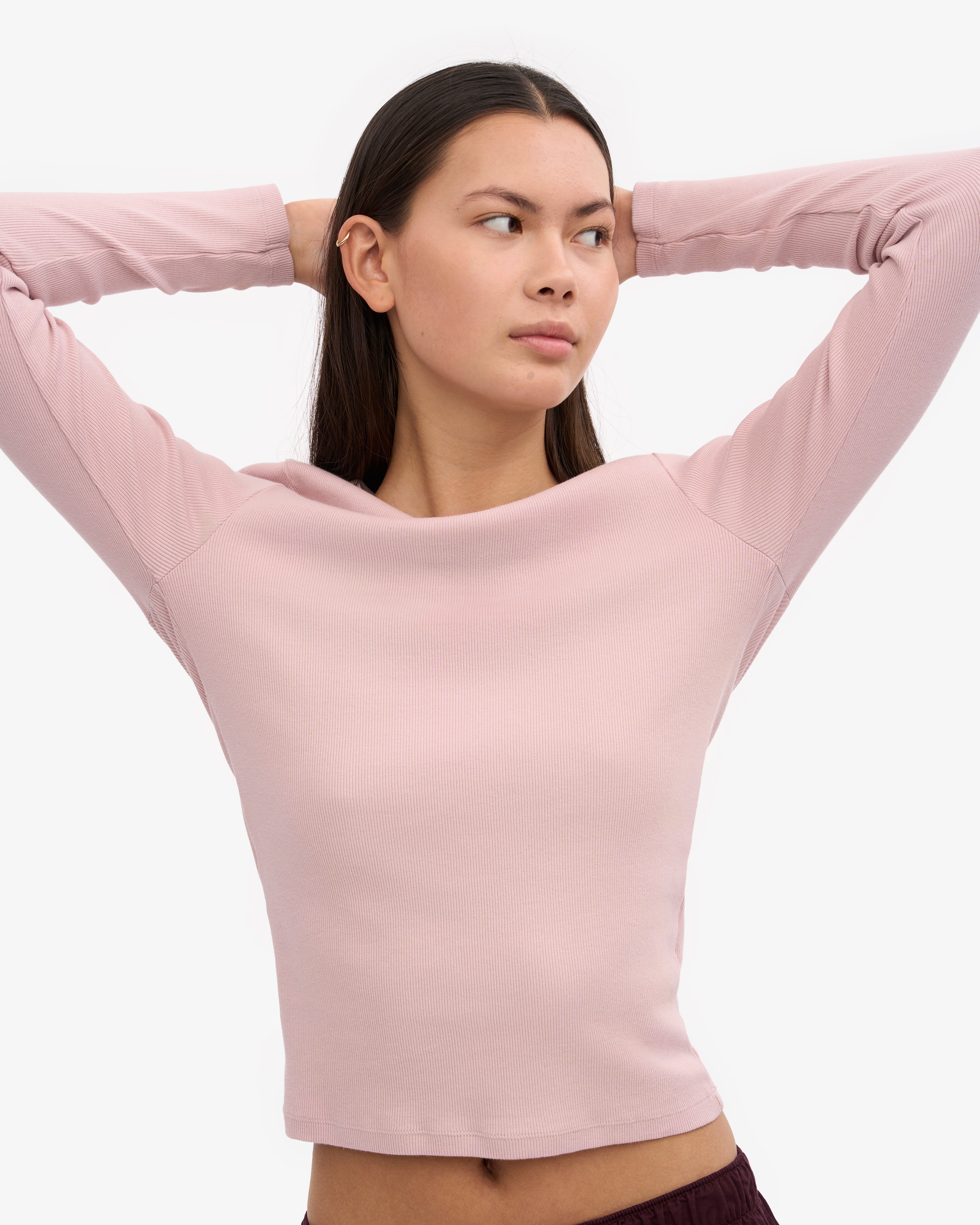 Women Organic Rib LS T-Shirt - Faded Pink