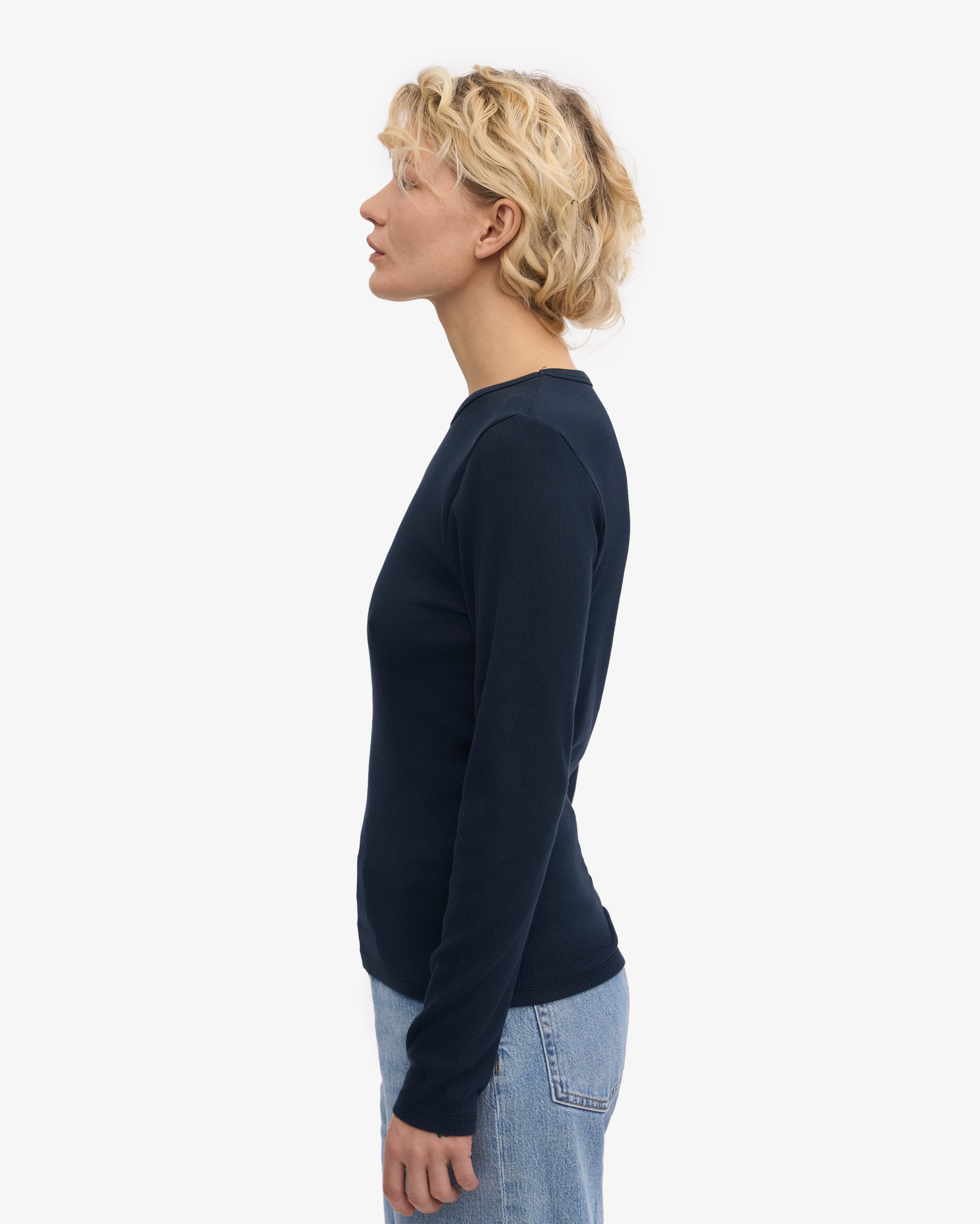 Women Organic Rib LS T-Shirt - Navy Blue