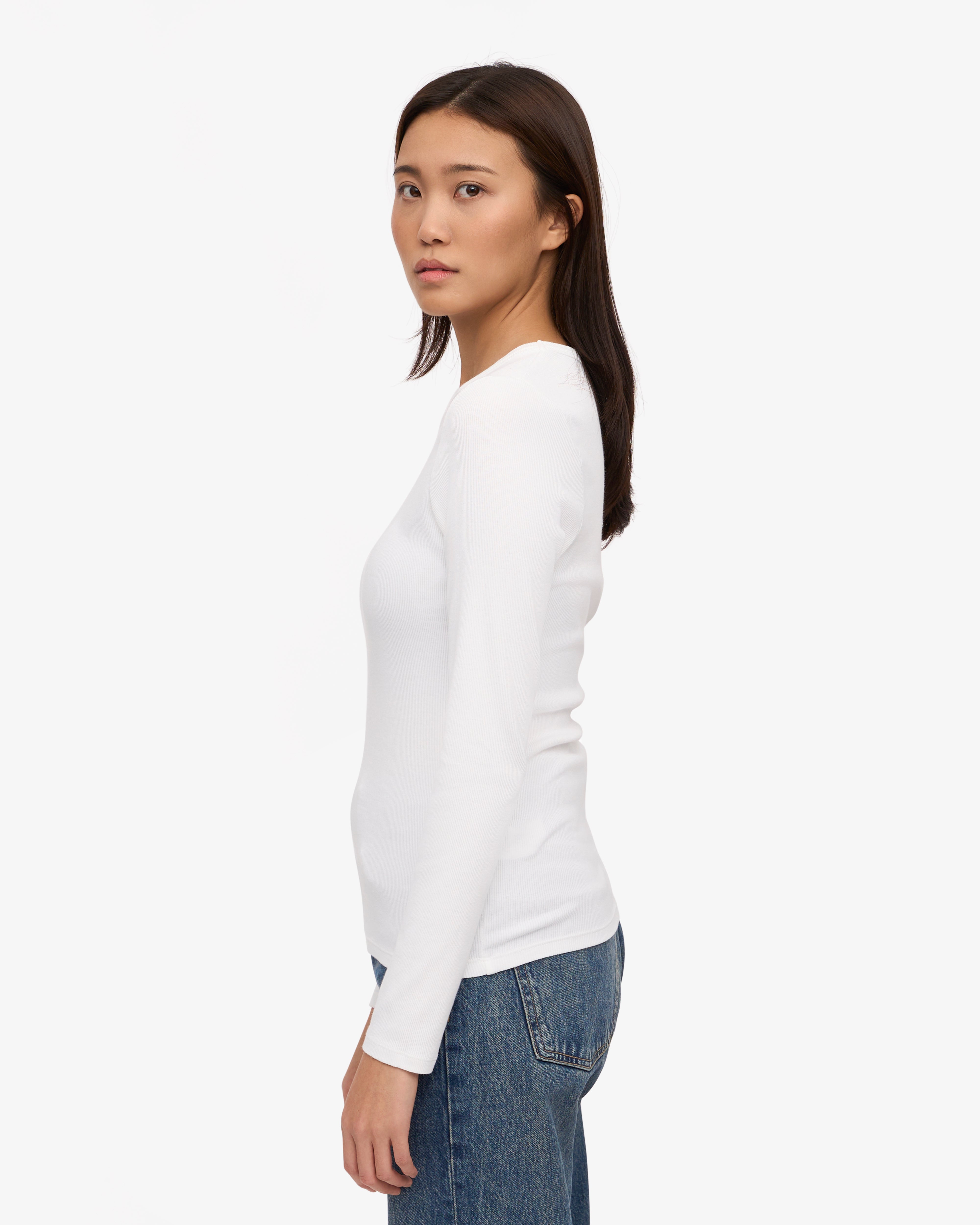 Women Organic Rib LS T-Shirt - Optical White