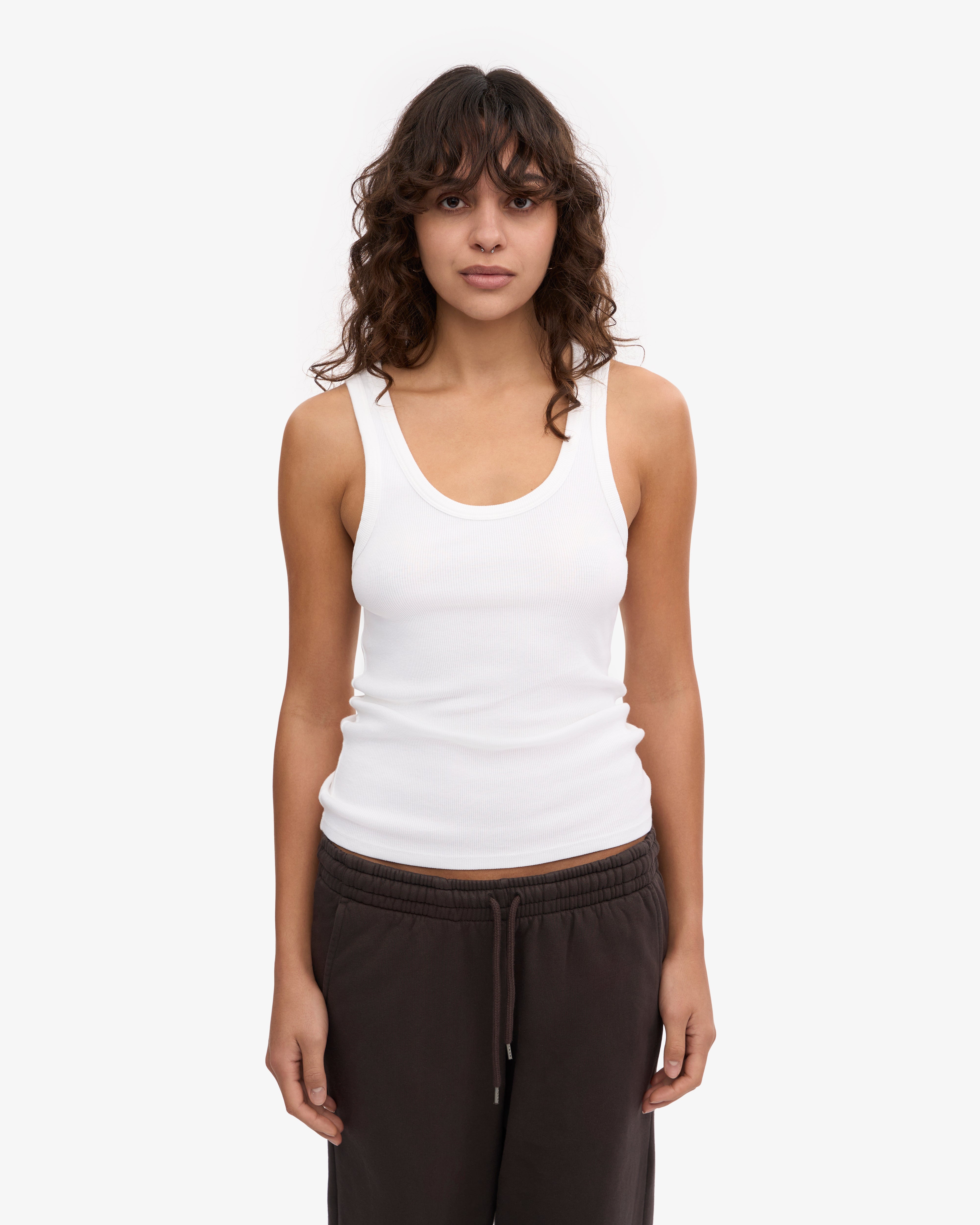 Women Organic Rib Tank Top - Optical White
