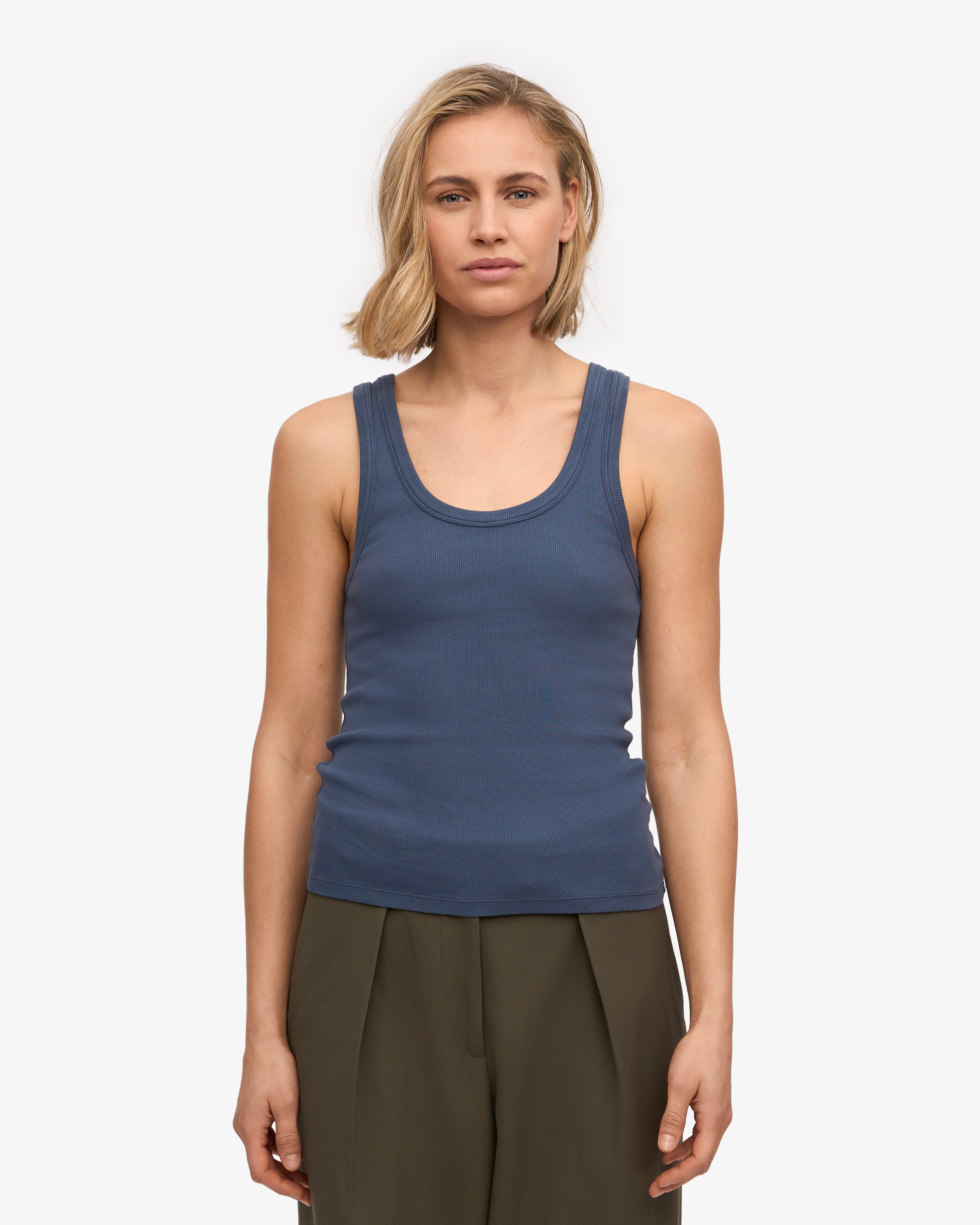 Women Organic Rib Tank Top - Petrol Blue